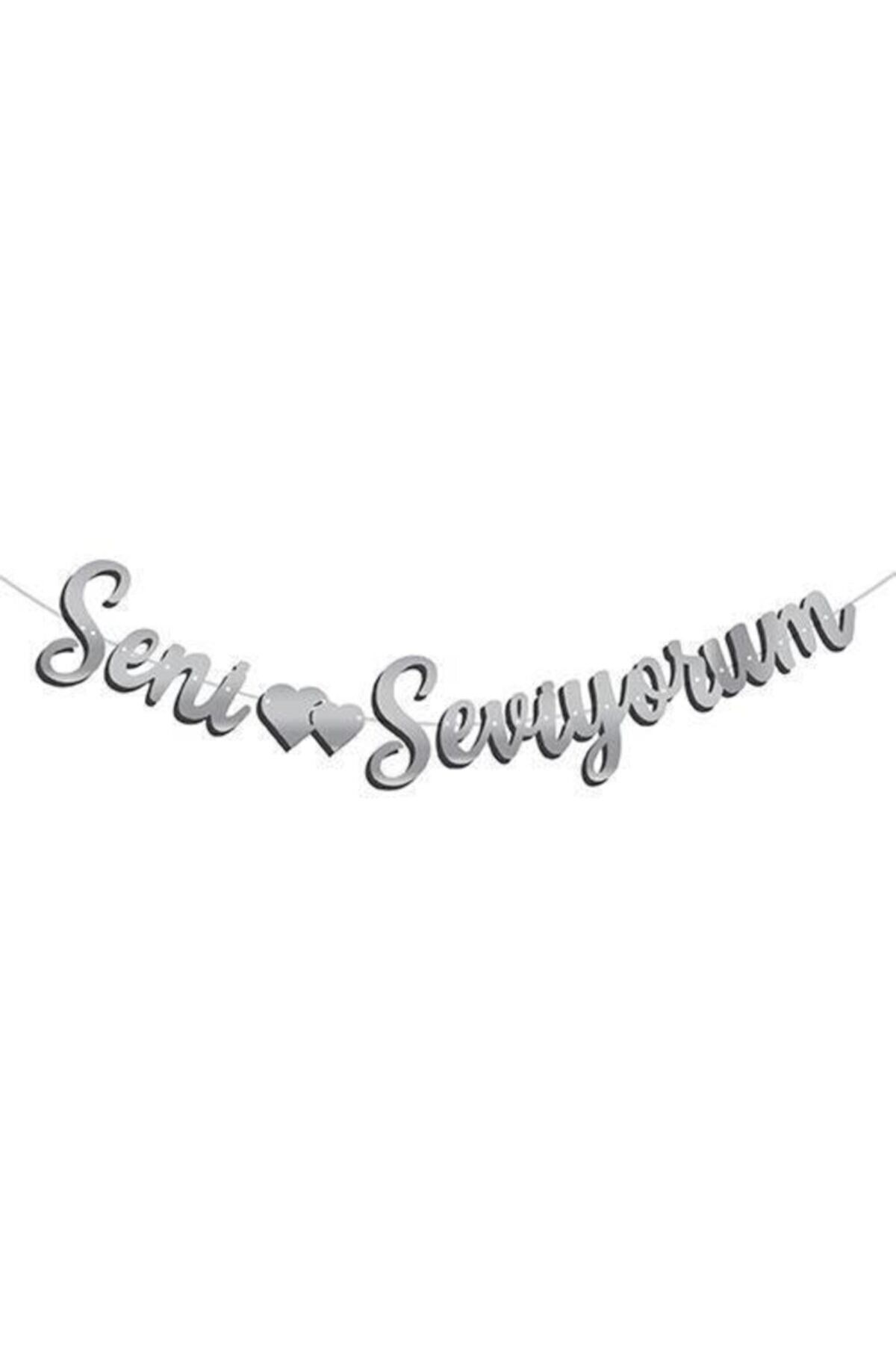 Seni Seviyorum Kaligrafi Banner Gümüş Renk
