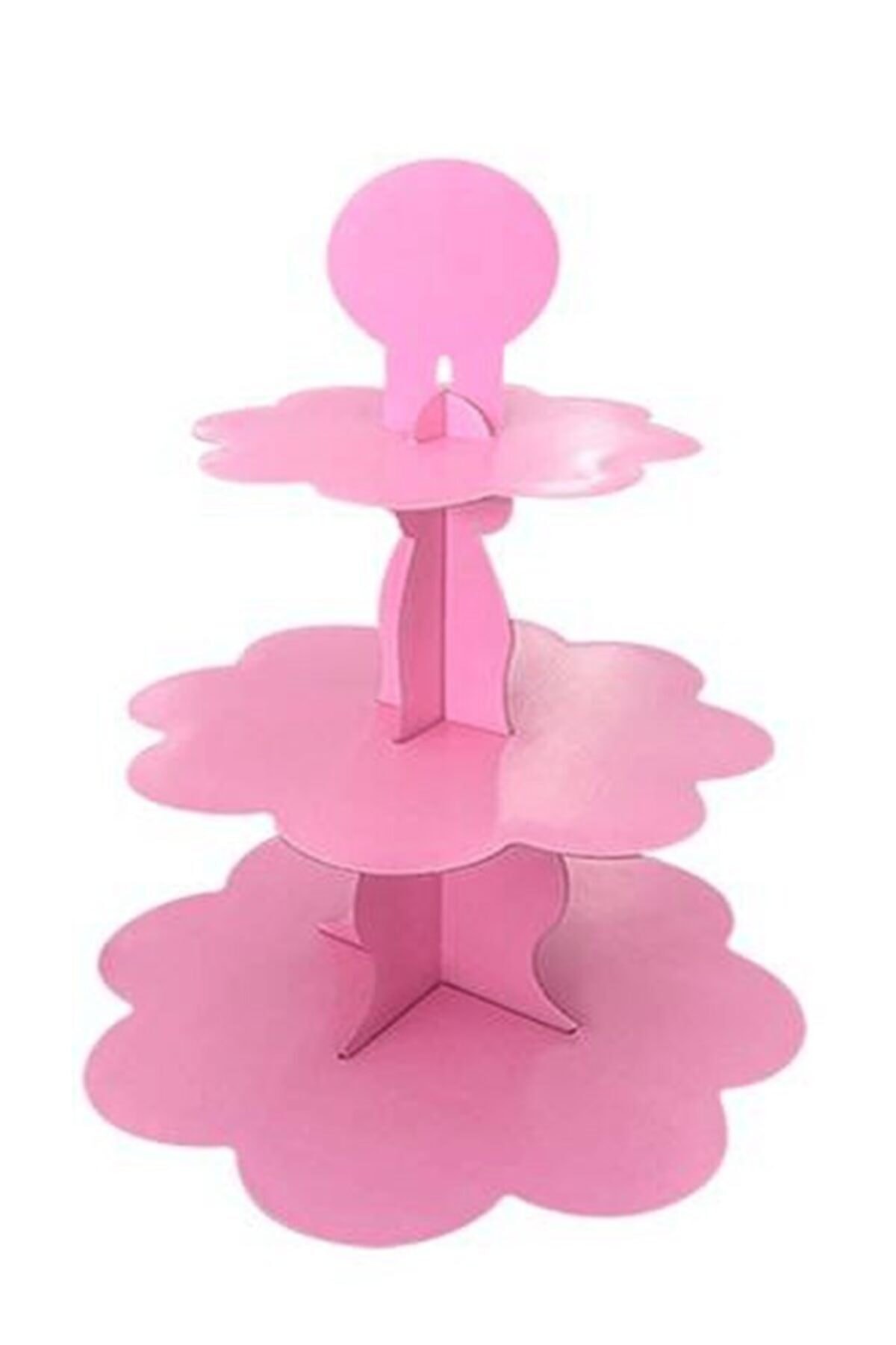 KapKek Standı 3 Katlı Pembe Düz Renk