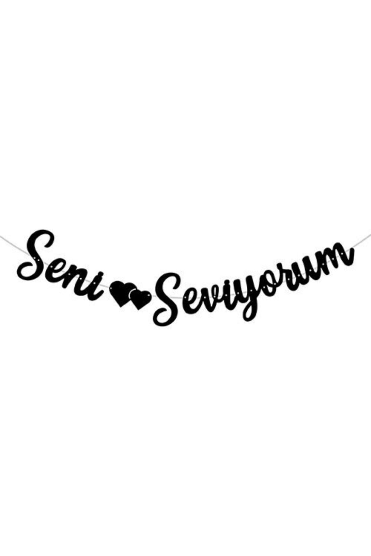 Seni Seviyorum Kaligrafi Banner Siyah Renk