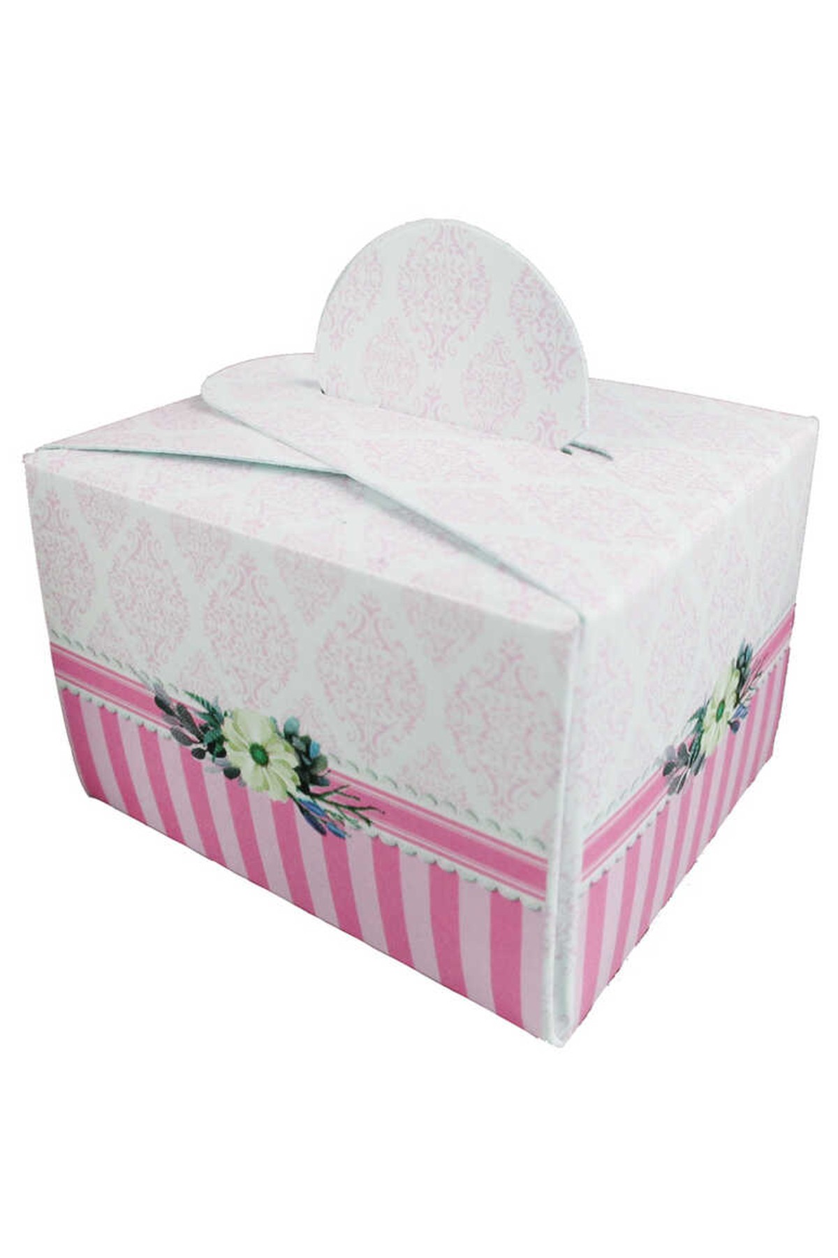 LOKUM KUTUSU KARTON ÇİZGİLİ PEMBE ÇİÇEKLİ PK:25 Lİ