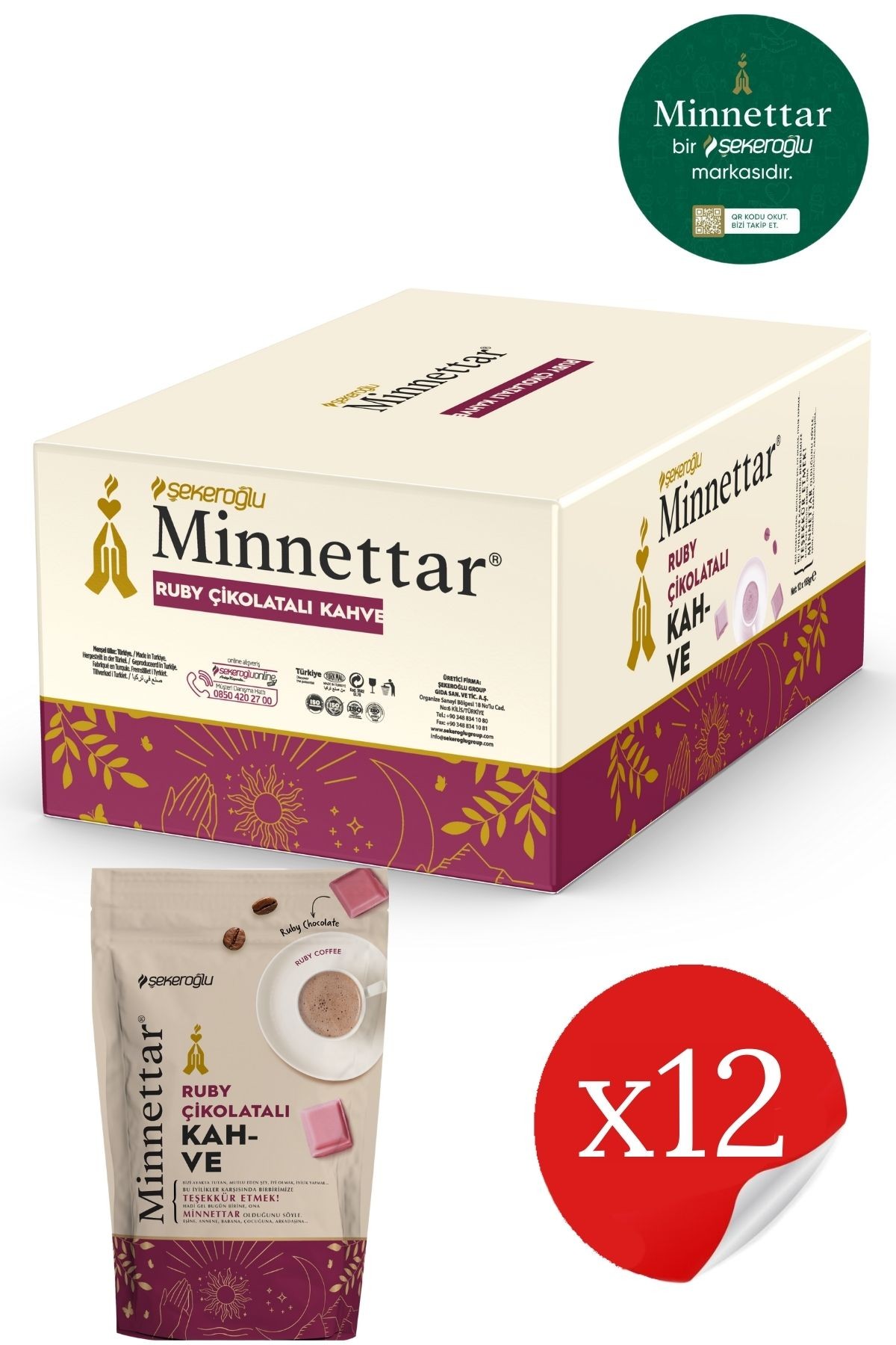Minnettar Ruby Çikolatalı Kahve 12 X 165 gr ( 12 Paket )