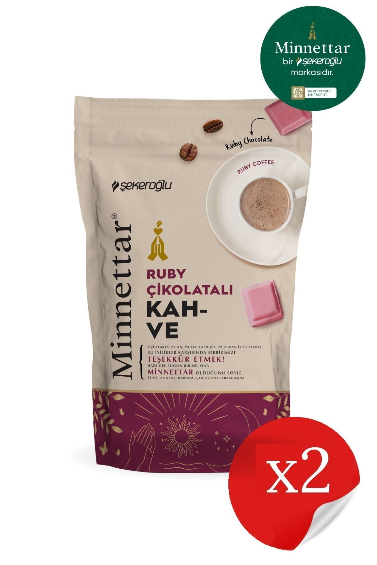 Minnettar Ruby Çikolatalı Kahve 2 X 165 gr ( 2 Paket )