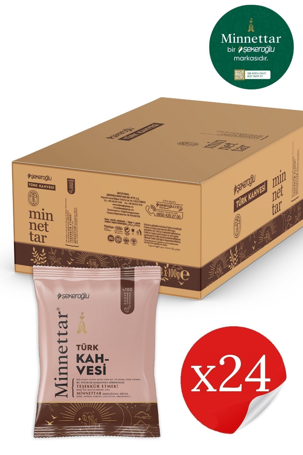 Minnettar Türk Kahvesi 24 x 100 Gr ( 24 Paket )