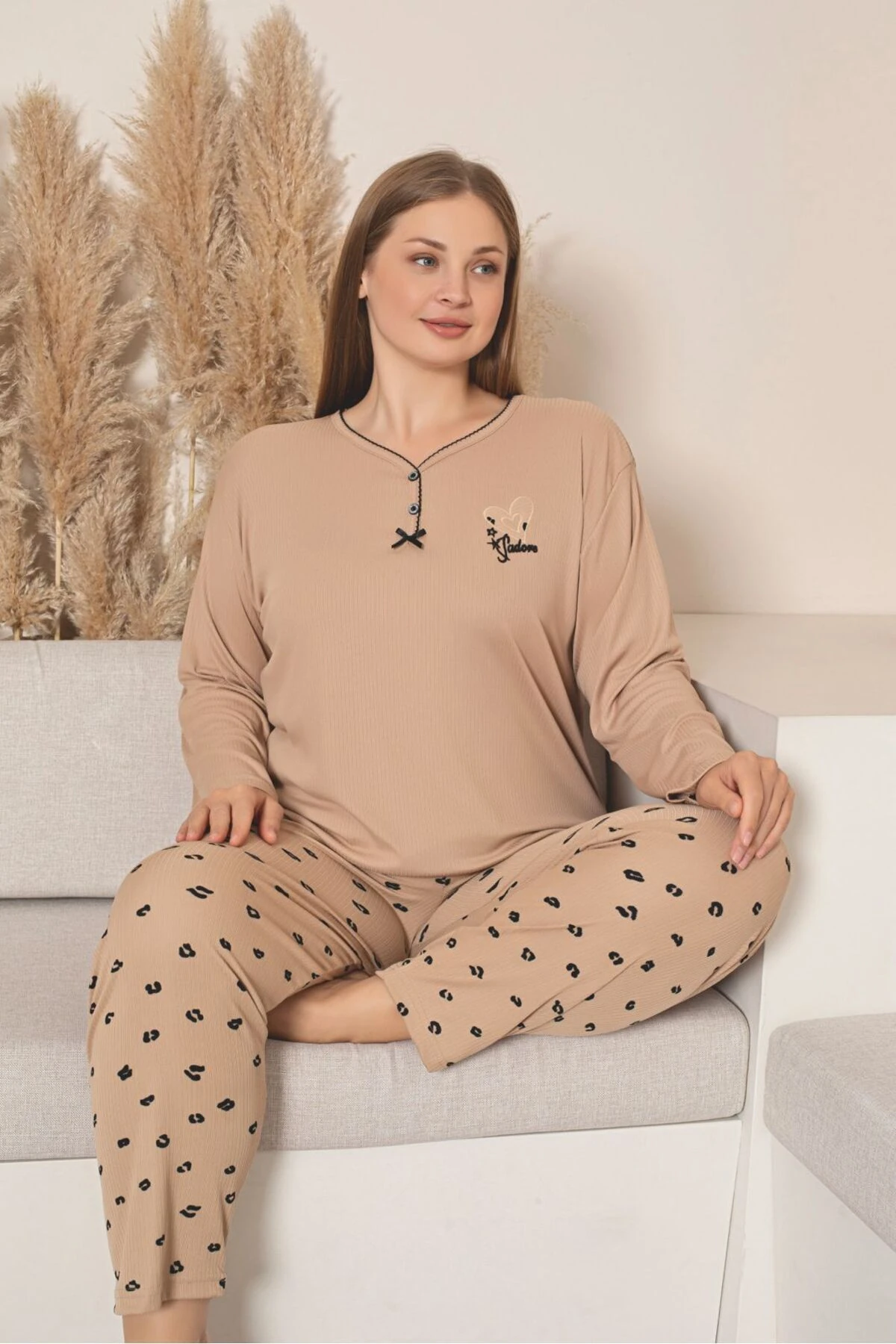 Büyük Beden Raporlu İnterlok Kumaş Pijama Takımı