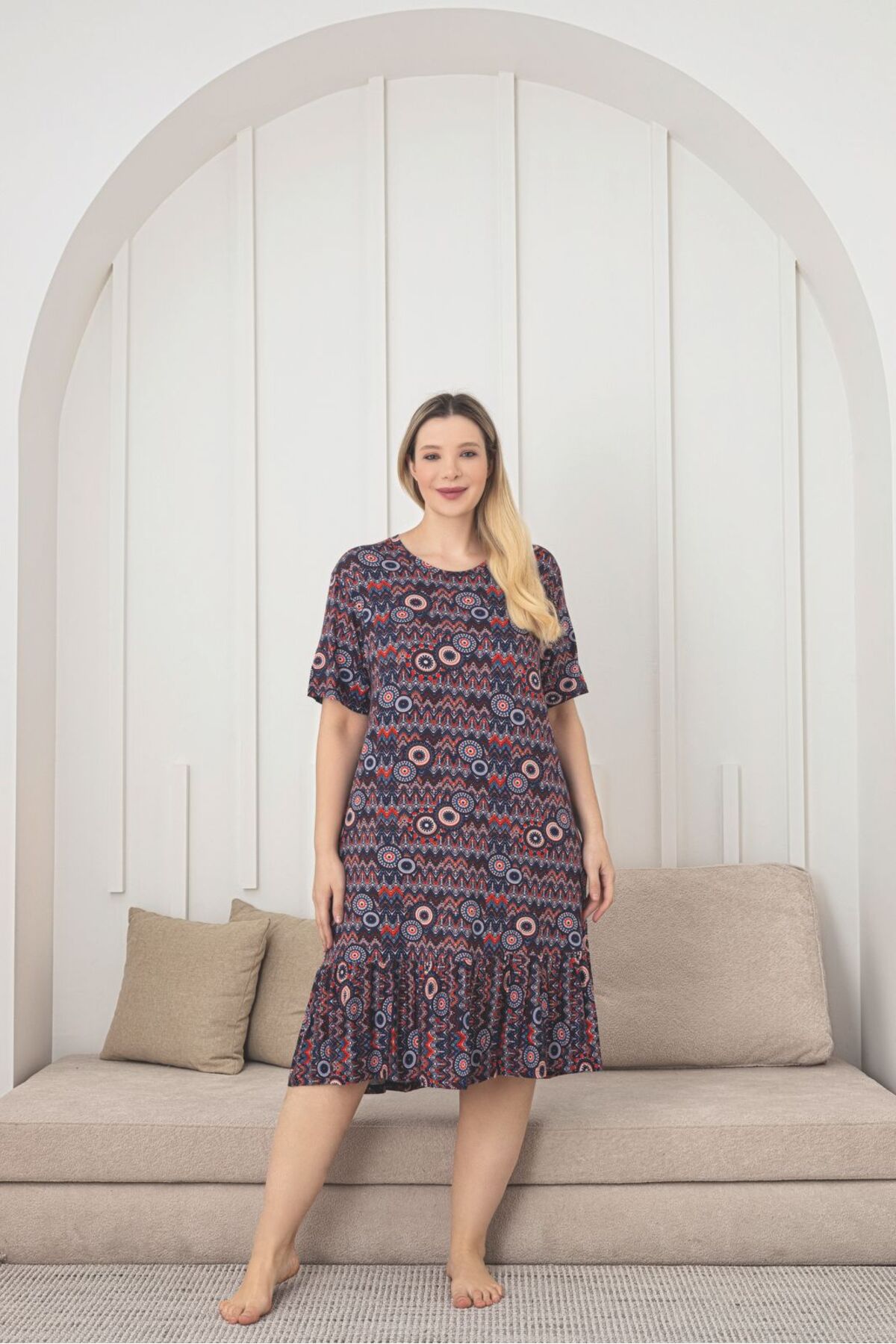 Büyük Beden Etek Fırfırlı Likralı Elbise