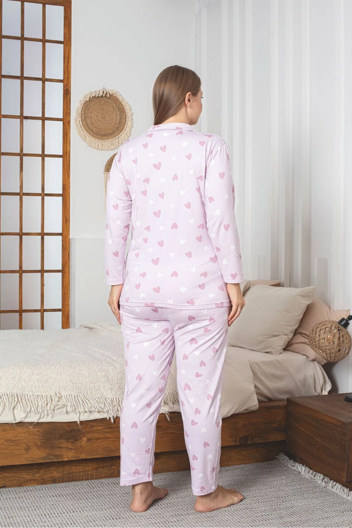 Büyük Beden Sendy Kumaş Boydan Düğmeli Pijama Takımı
