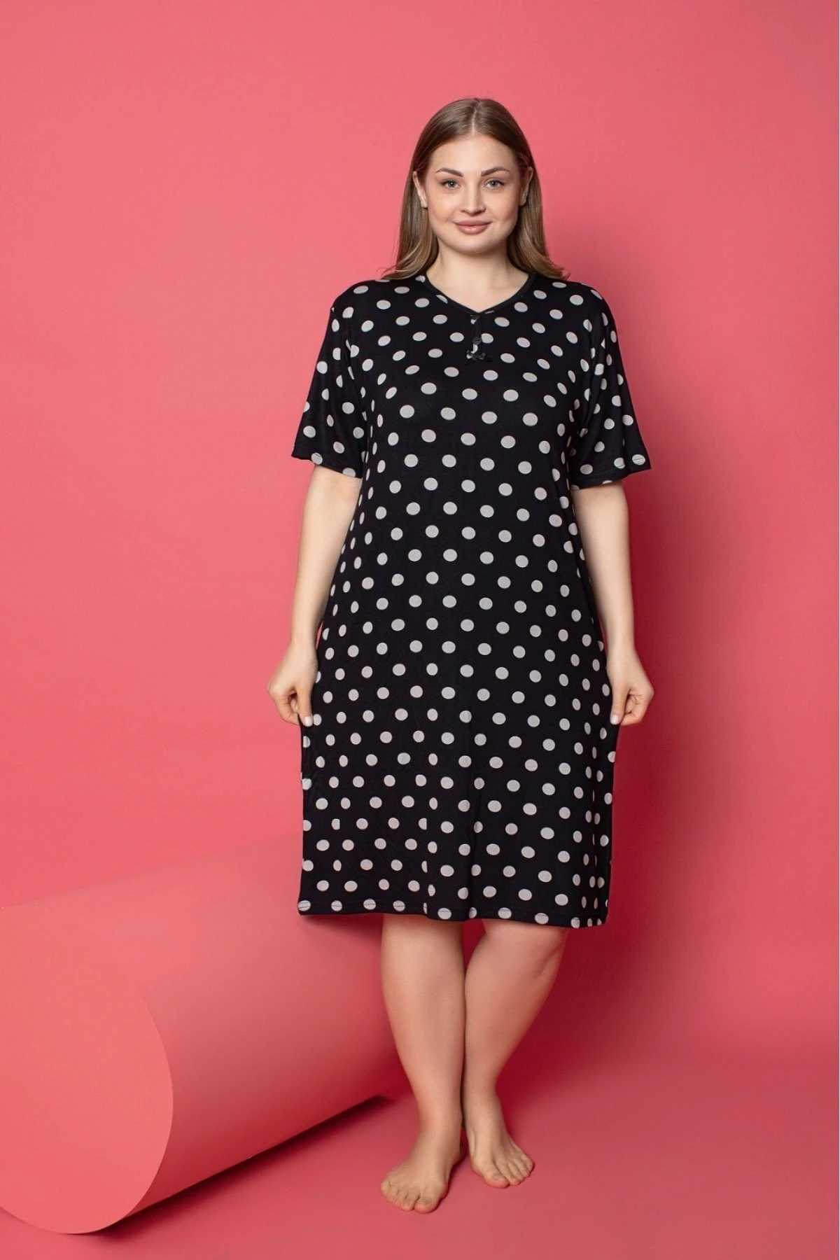 Büyük Beden Likralı Desenli Gecelik