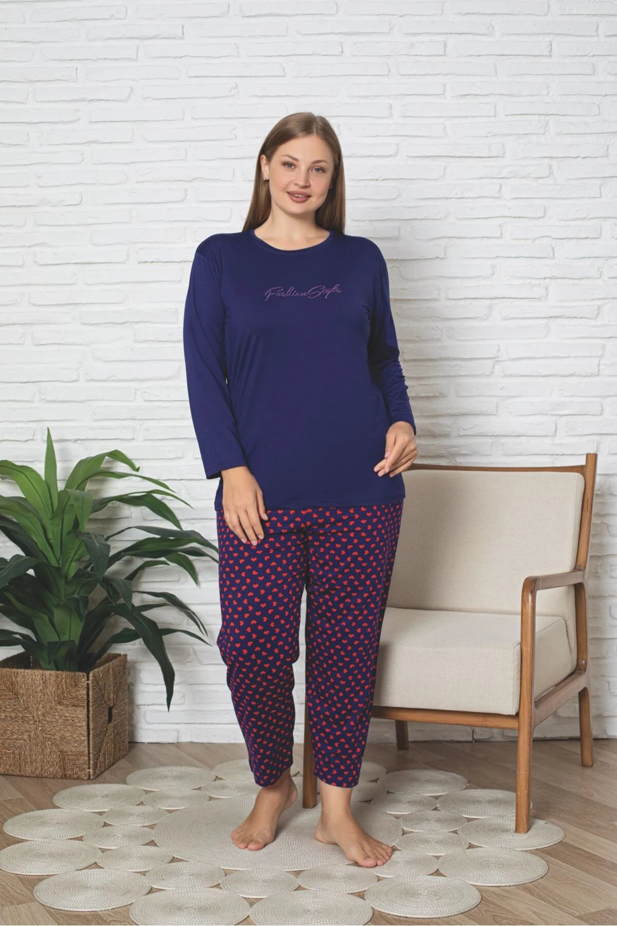 Büyük Beden Bambu Ultrasoft Desenli Pijama Takımı