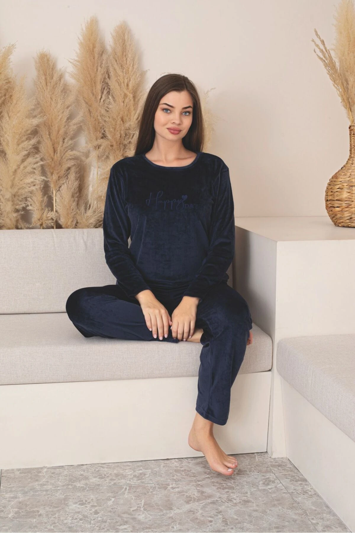 Fransız Kadife Lacivert Pijama Takımı