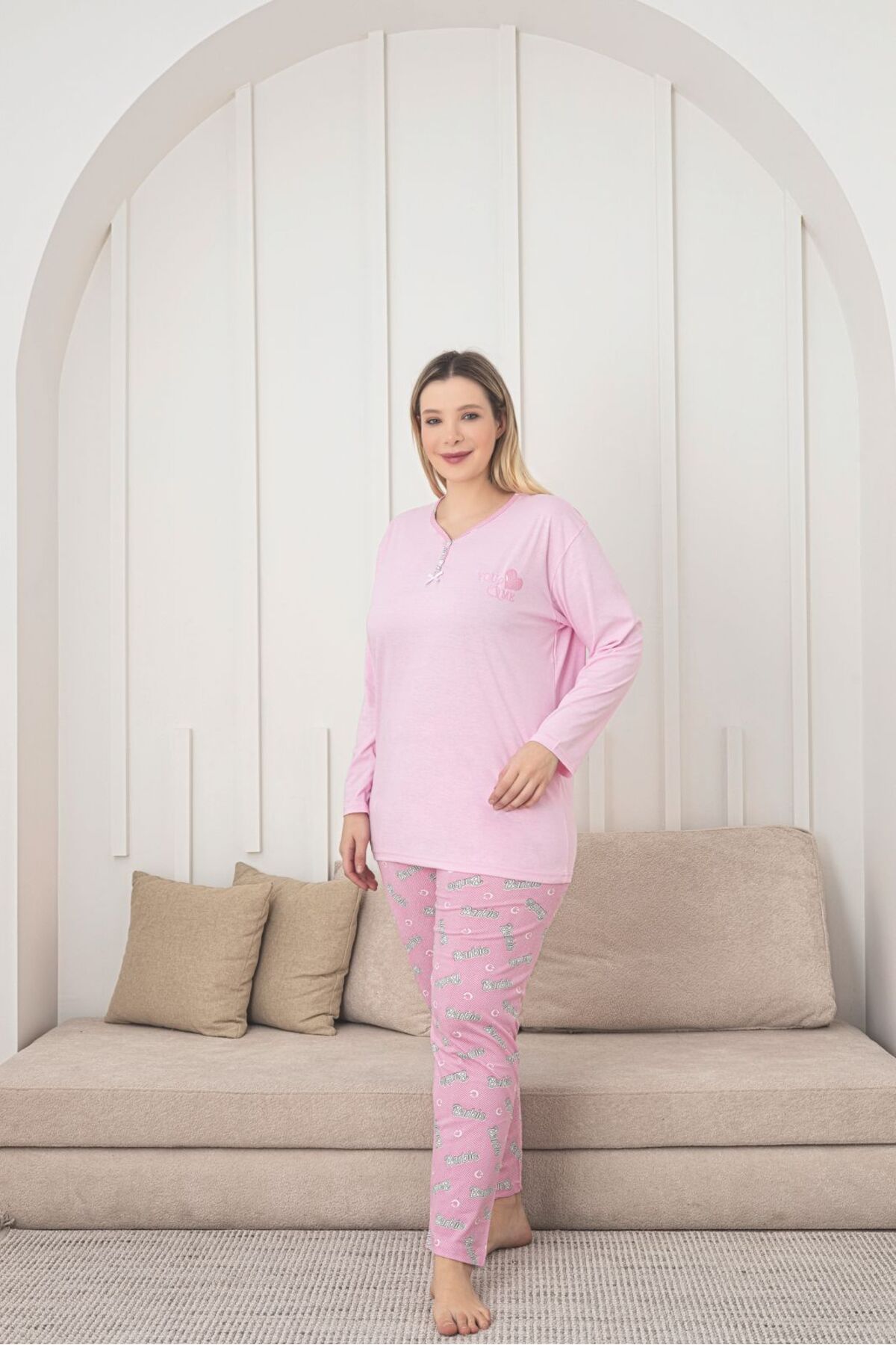 Büyük Beden Pamuklu Likralı  Pijama Takımı