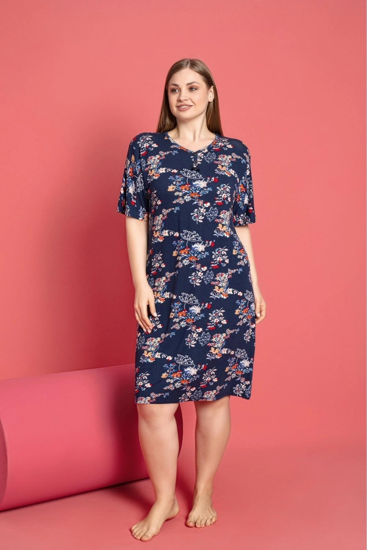 Büyük Beden Likralı Desenli Gecelik