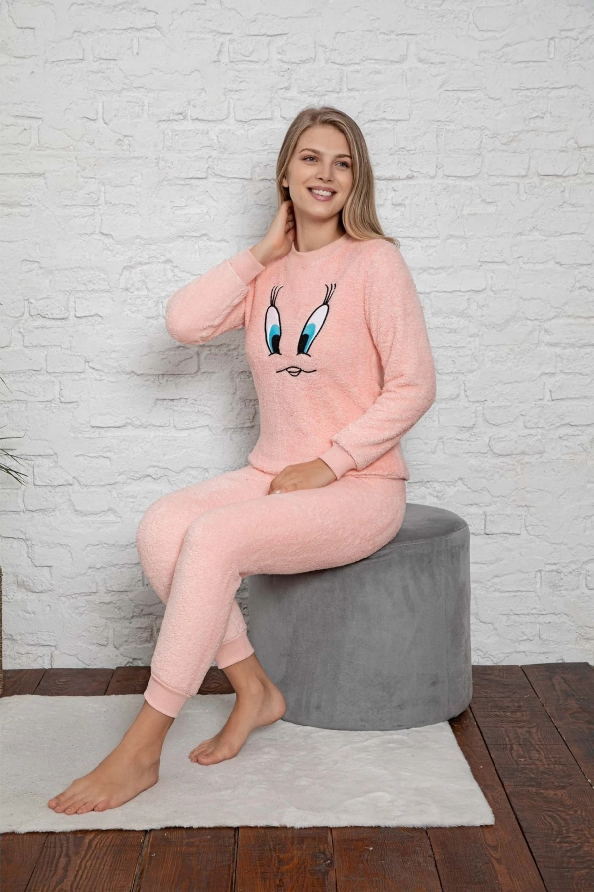 Anne Kız Çocuk Kombin Peluş Pijama Takımı