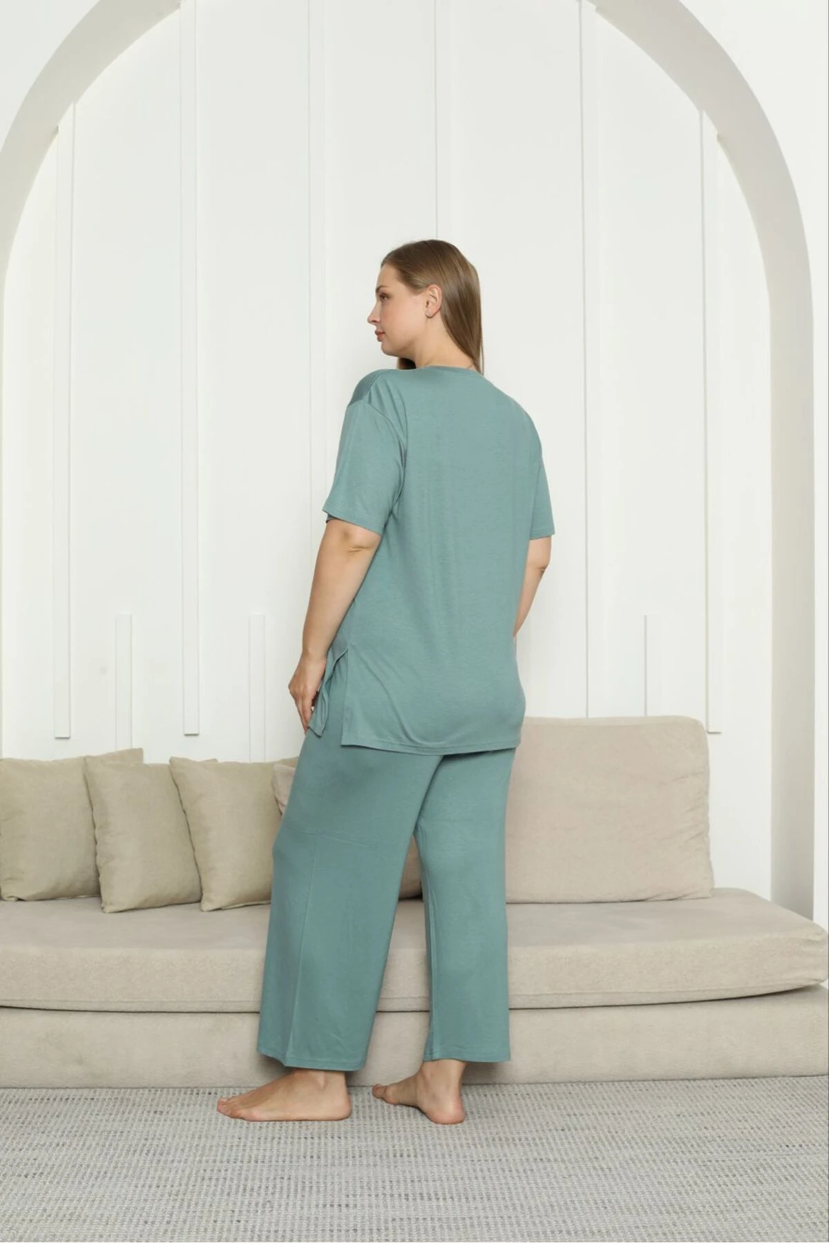 Büyük Beden Likralı Penye Kumaş Yandan Yırtmaçlı 2'li Şık Tunik Alt-üst Takım