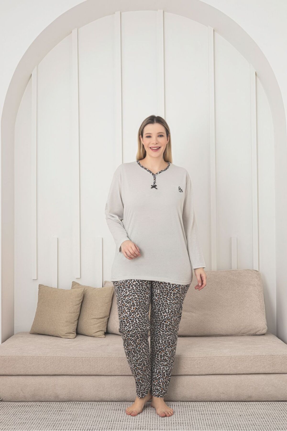 Büyük Beden Pamuklu Likralı  Pijama Takımı