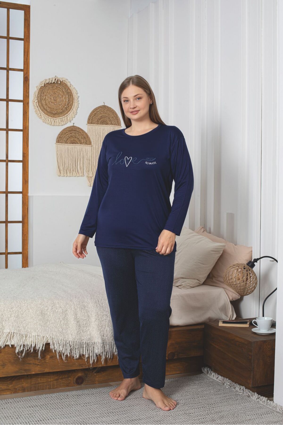 Büyük Beden Ultrasoft Sendy Kumaş Uzun Kollu Pijama Takımı