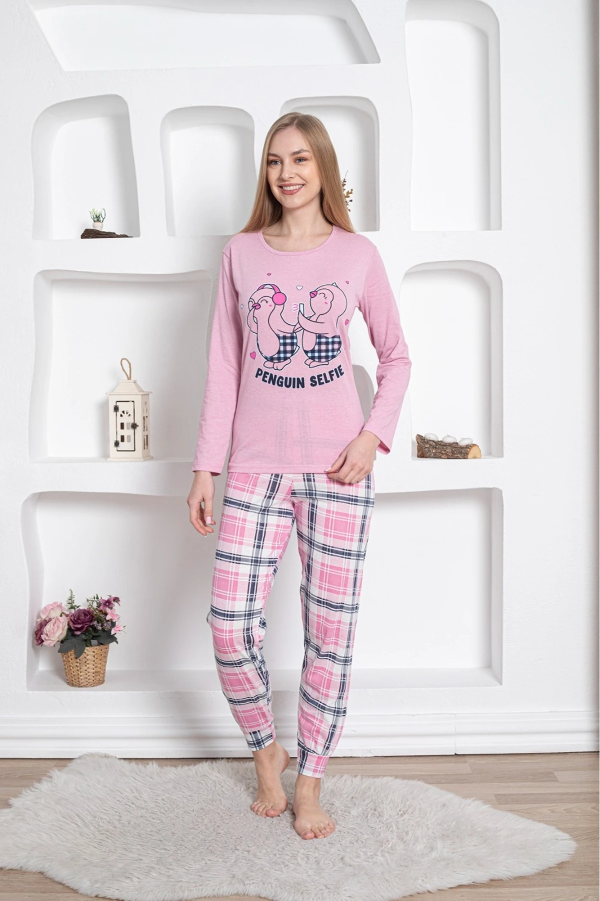 Ekose Desen Pamuklu Pijama Takımı