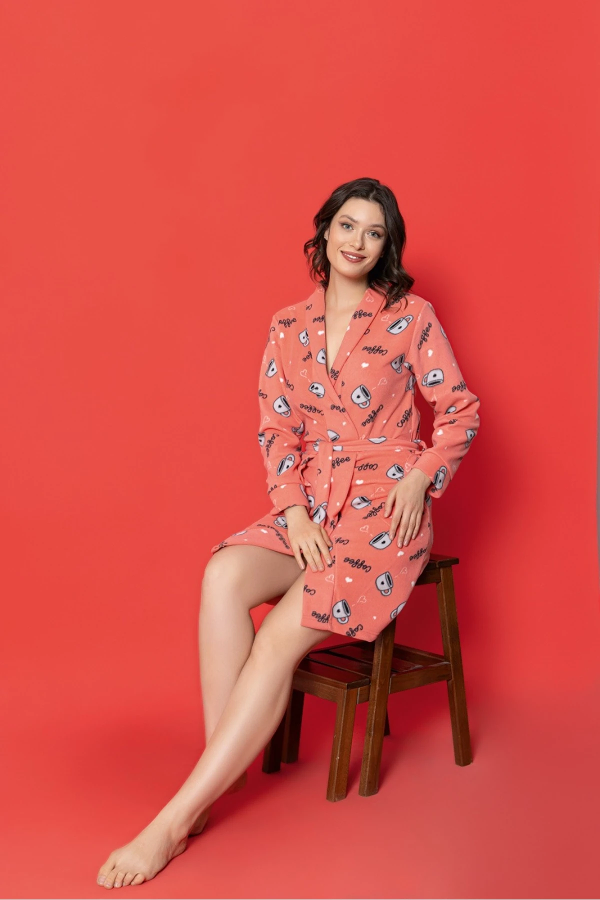 Kadın Desenli Polar Sabahlık