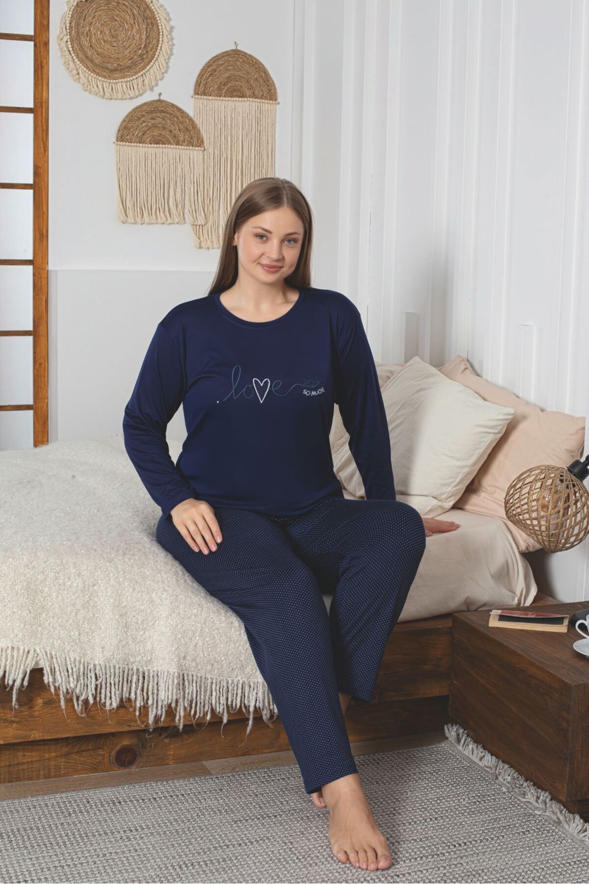 Büyük Beden Ultrasoft Sendy Kumaş Uzun Kollu Pijama Takımı