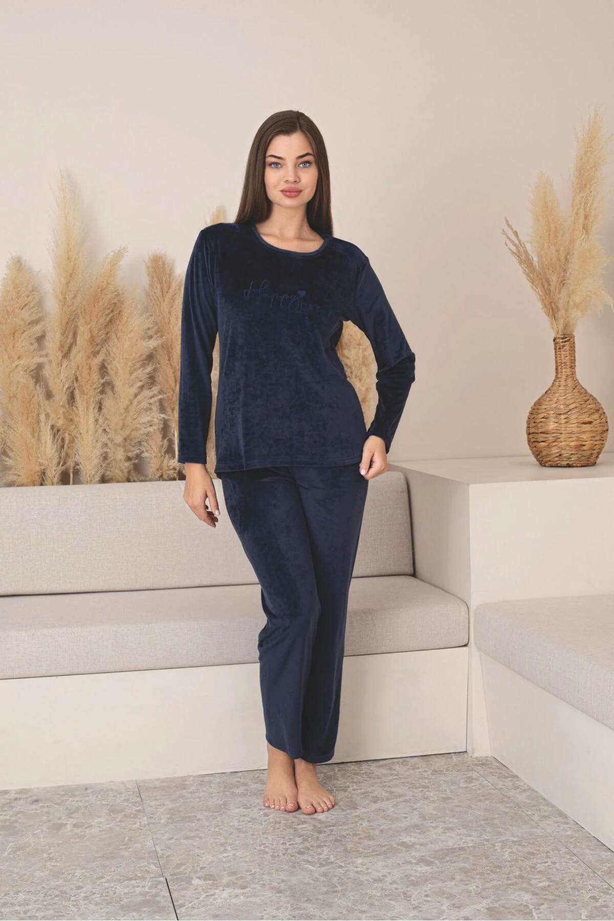 Fransız Kadife Lacivert Pijama Takımı