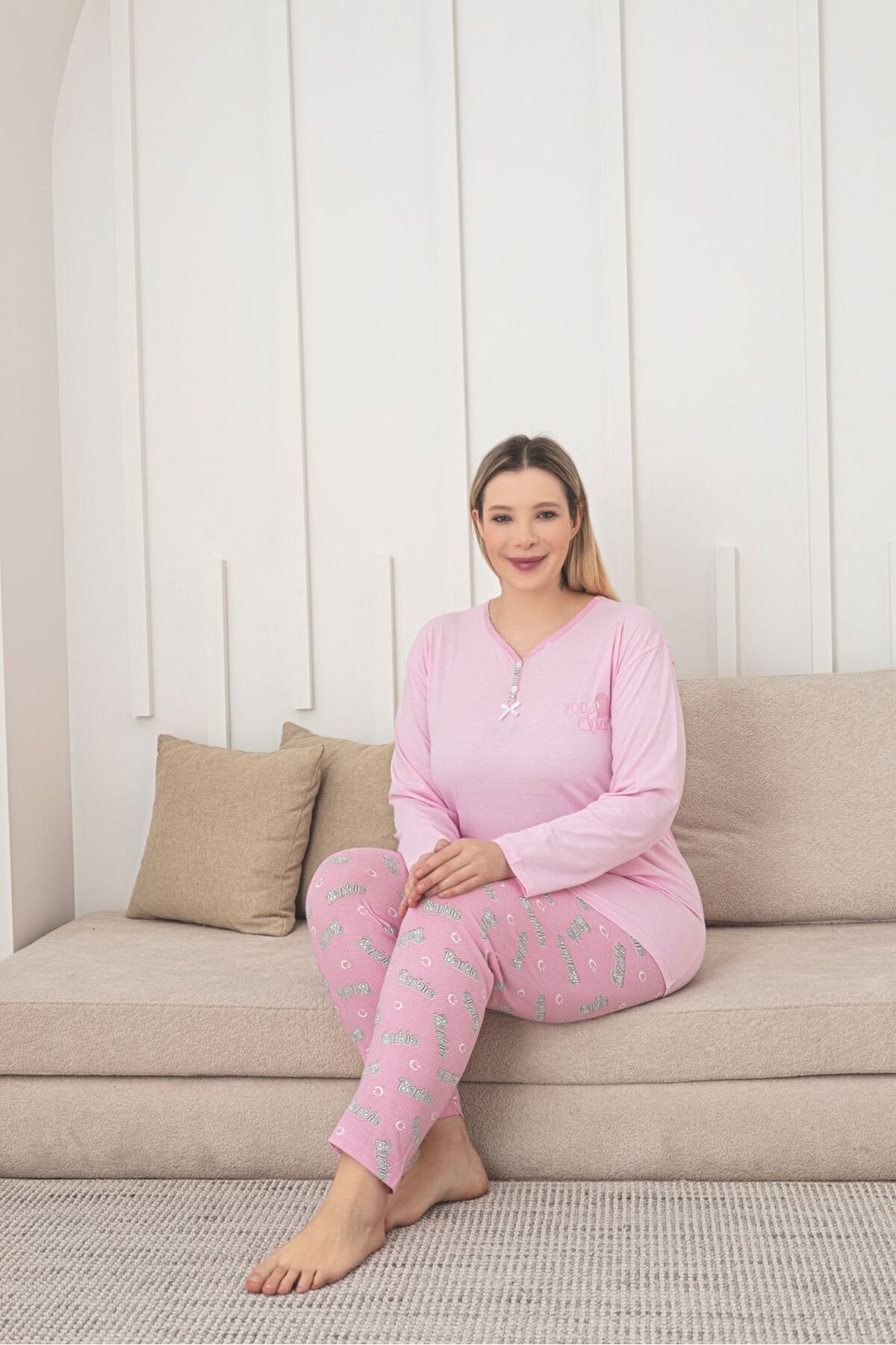 Büyük Beden Pamuklu Likralı  Pijama Takımı