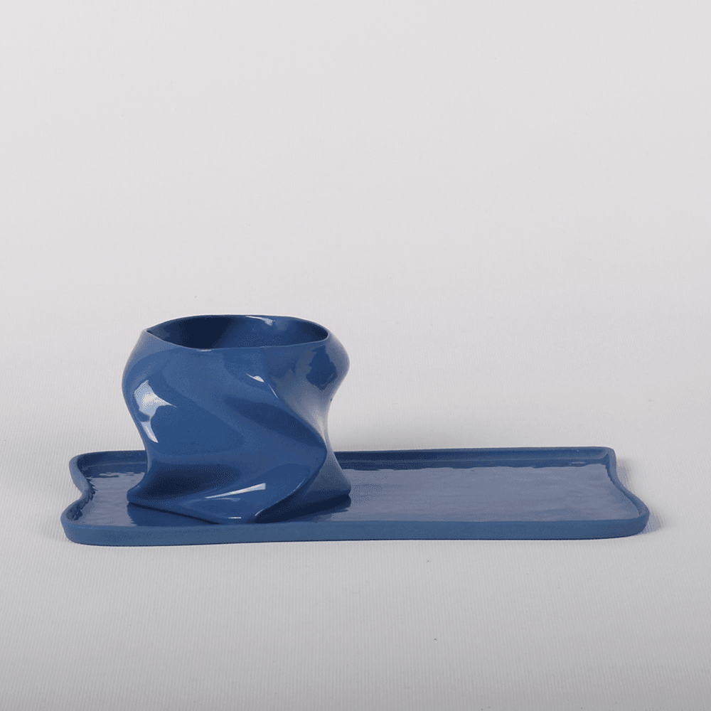 Patara Türk kahvesi Fincanı ve Uzun Tabak Set - kobalt mavi
