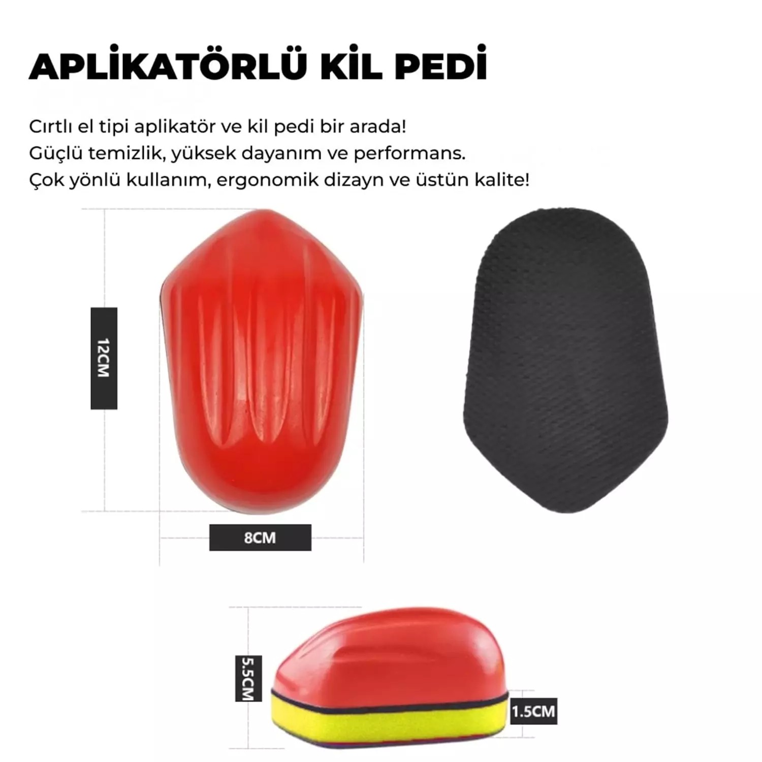 MG PS Aplikatörlü El Kil Pedi 12x8 cm (Kırmızı) - Cırtlı Clay Pad Sponge Block