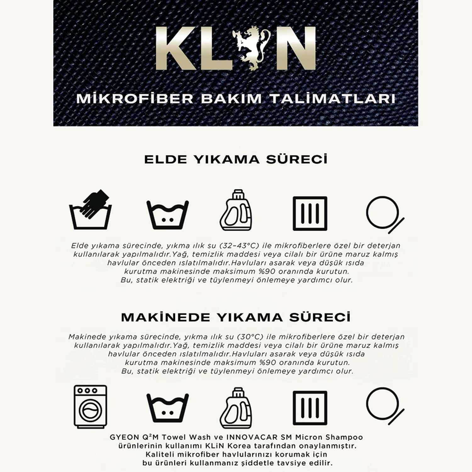KLIN Drying Zero+ Plus Mikrofiber Çift Taraflı Kurulama Havlusu 1000 GSM (Lacivert) - 90x65 cm