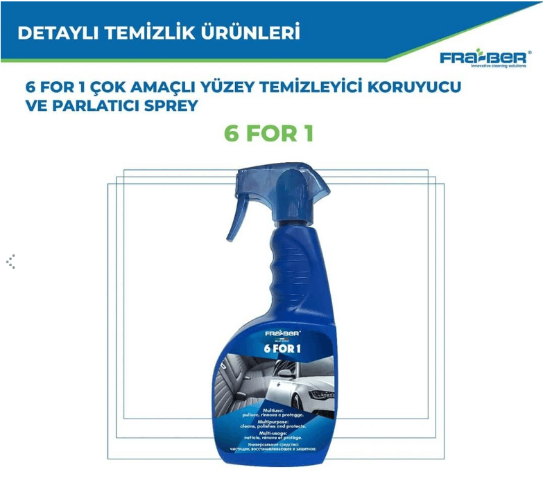 FRA-BER 6FOR1 Çok Amaçlı Yüzey Temizleyici Koruyucu Ve Parlatıcı Sprey - 750 Ml