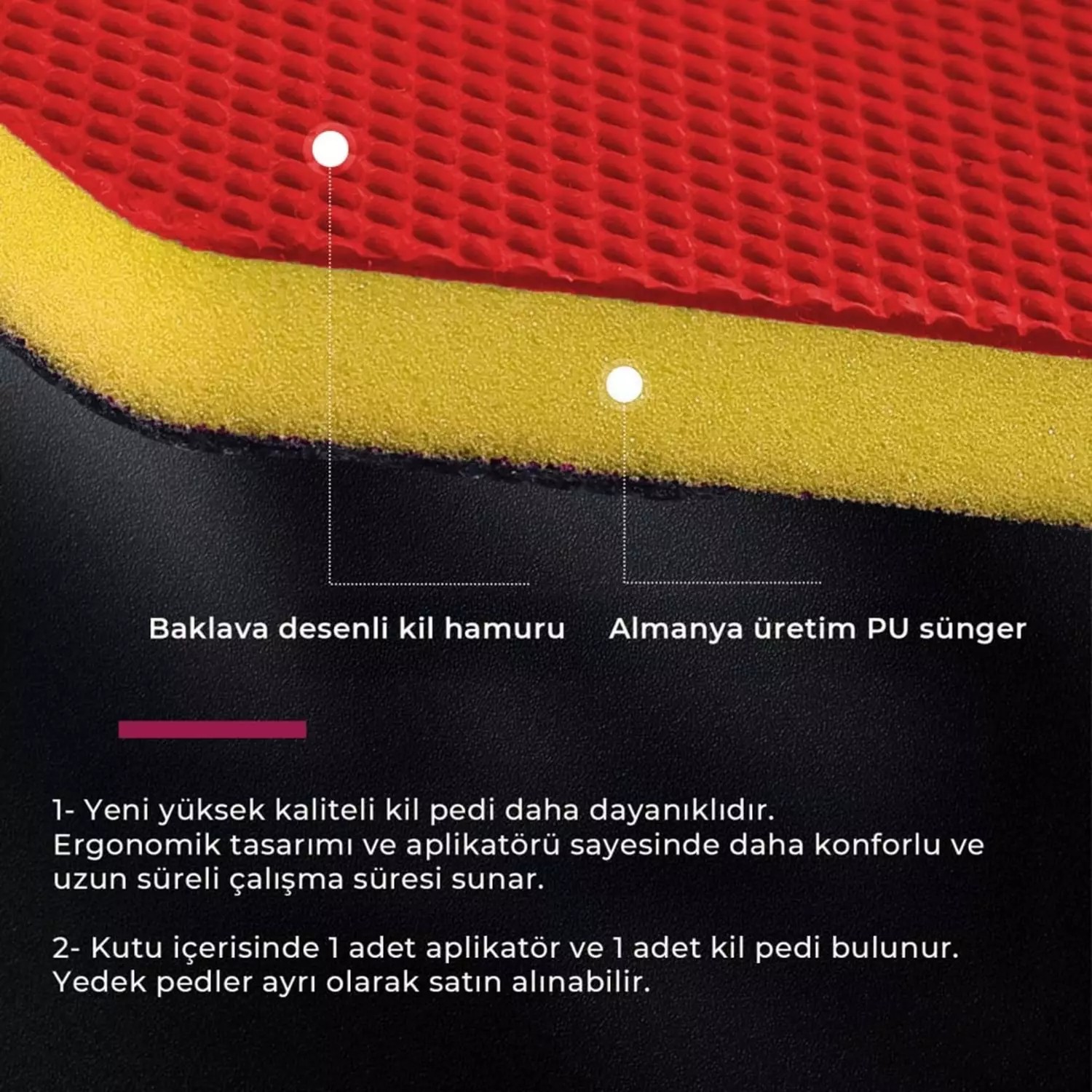 MG PS Aplikatörlü El Kil Pedi 12x8 cm (Kırmızı) - Cırtlı Clay Pad Sponge Block