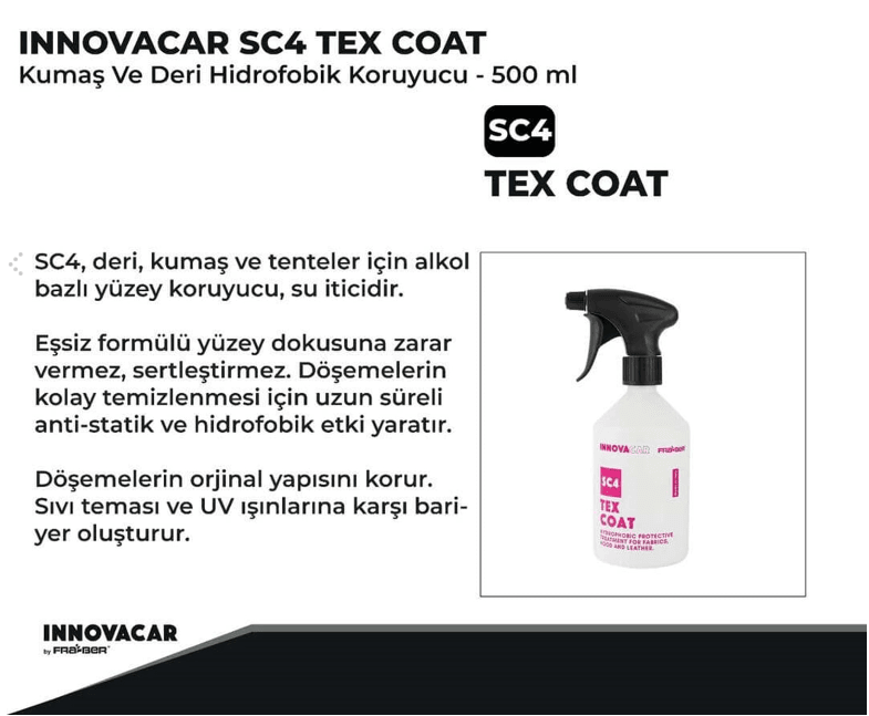 INNOVACAR SC4 TEX COAT Kumaş Ve Deri Hidrofobik Koruyucu - 500 Ml