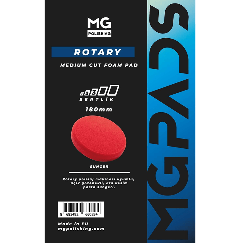 MG PADS Rotary Ara Kesim İnce Pasta Süngeri Kırmızı 180 Mm