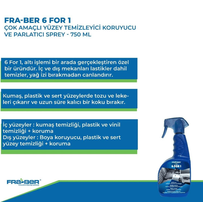 FRA-BER 6FOR1 Çok Amaçlı Yüzey Temizleyici Koruyucu Ve Parlatıcı Sprey - 750 Ml