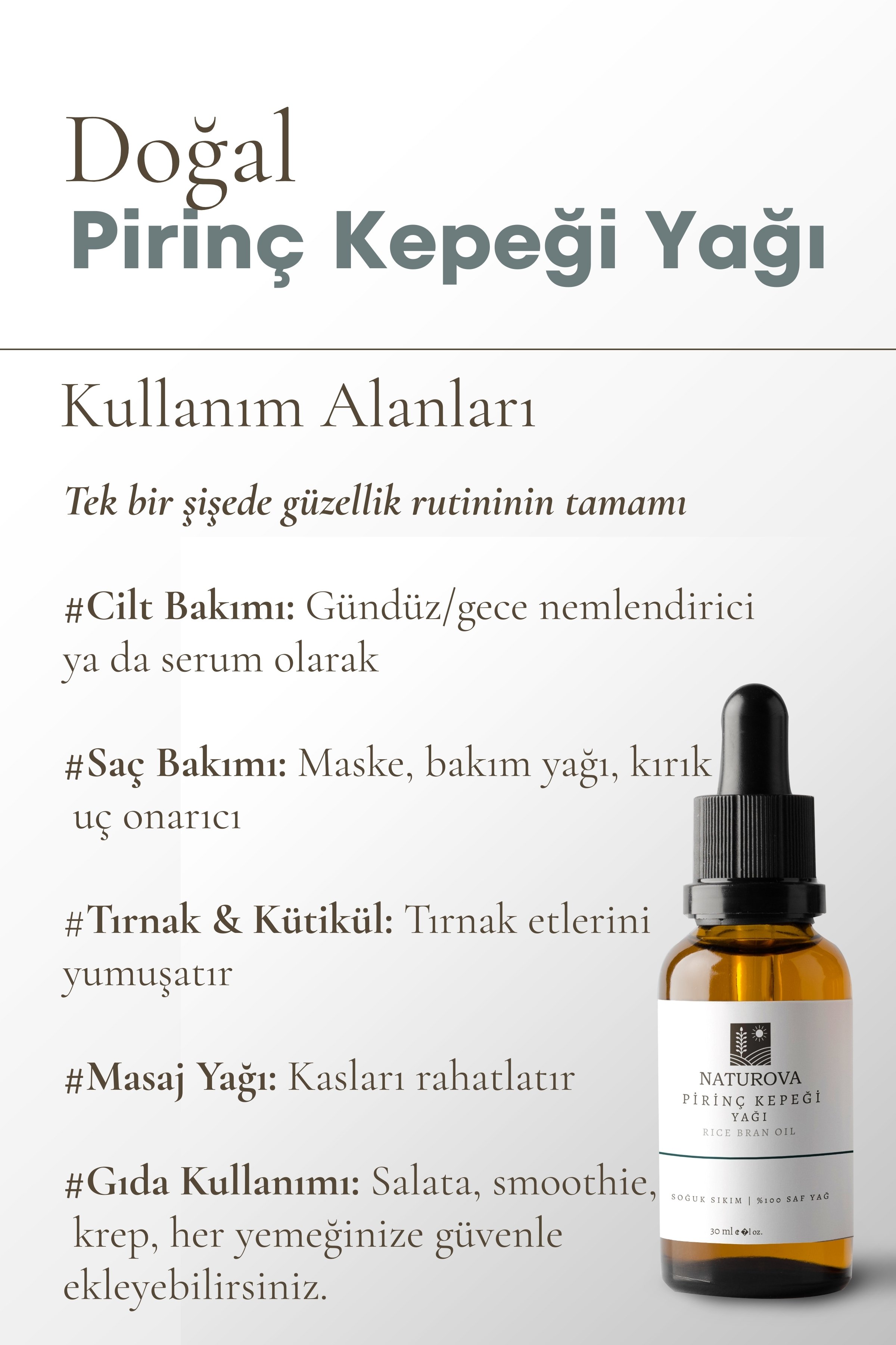 Pirinç Kepegi Yağı Soğuk Sıkım %100 Saf 30 ml