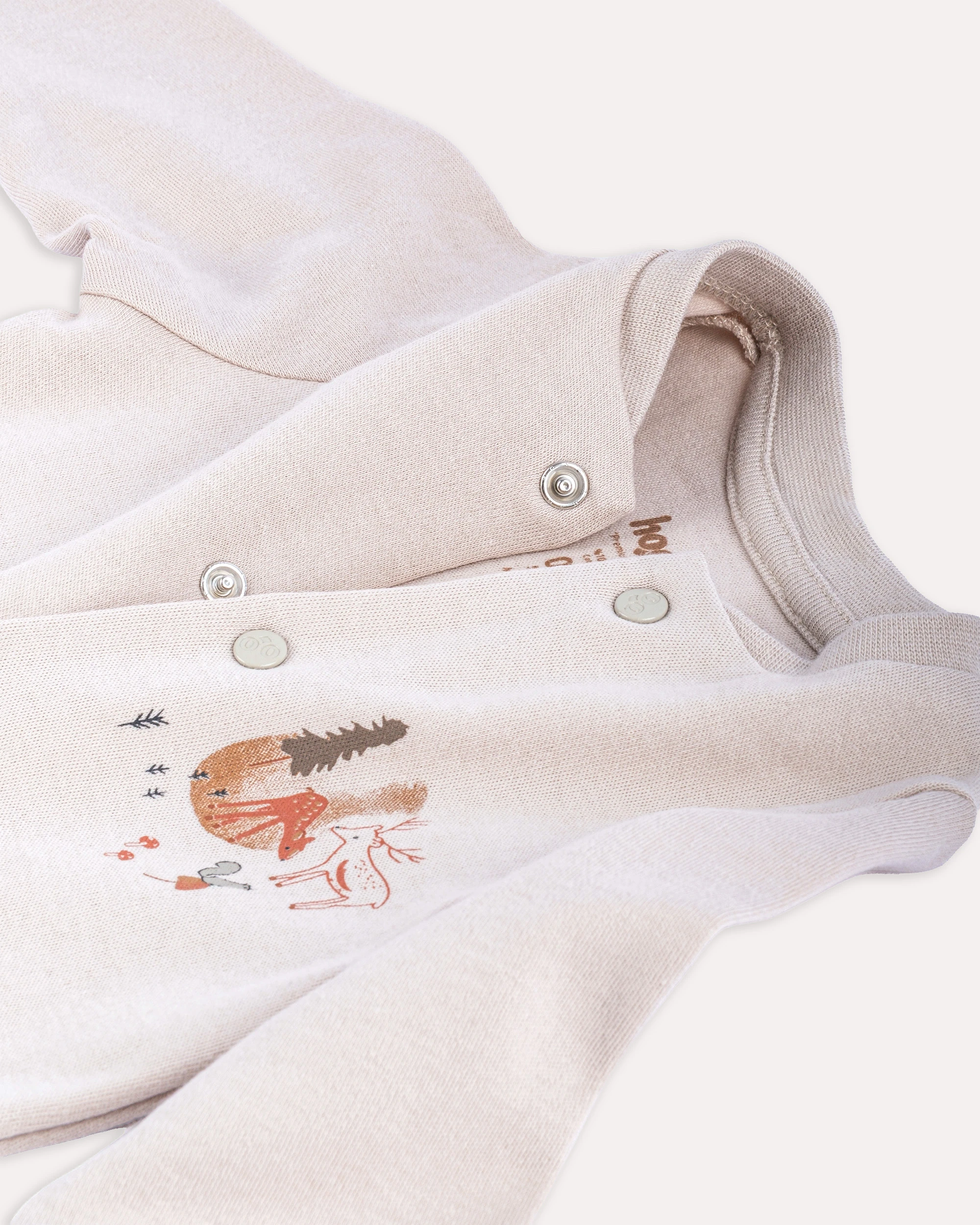 %100 Organik Pamuk GOTS Sertifikalı Patikli Çıtçıtlı Orman Desenli Bebek & Yenidoğan Tulum