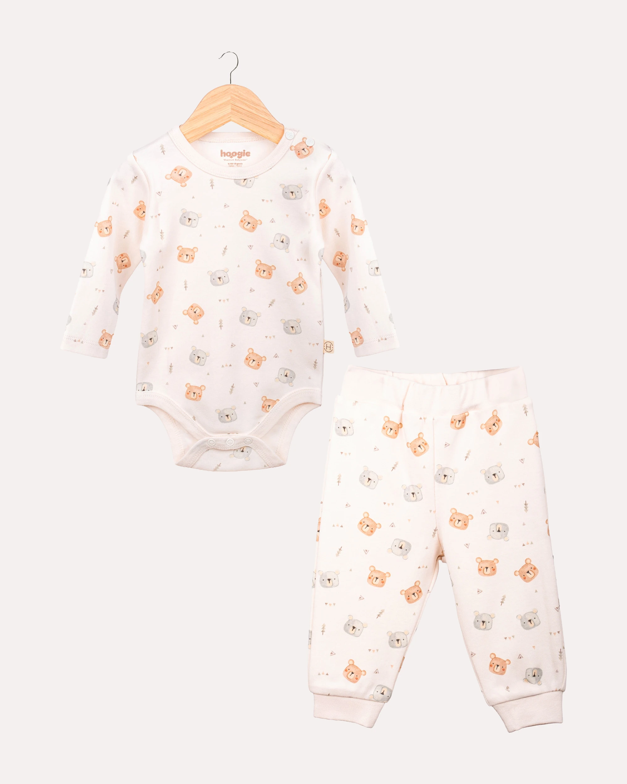 2'li Alt -Üst Teddy Desenli Takım - Ekru image