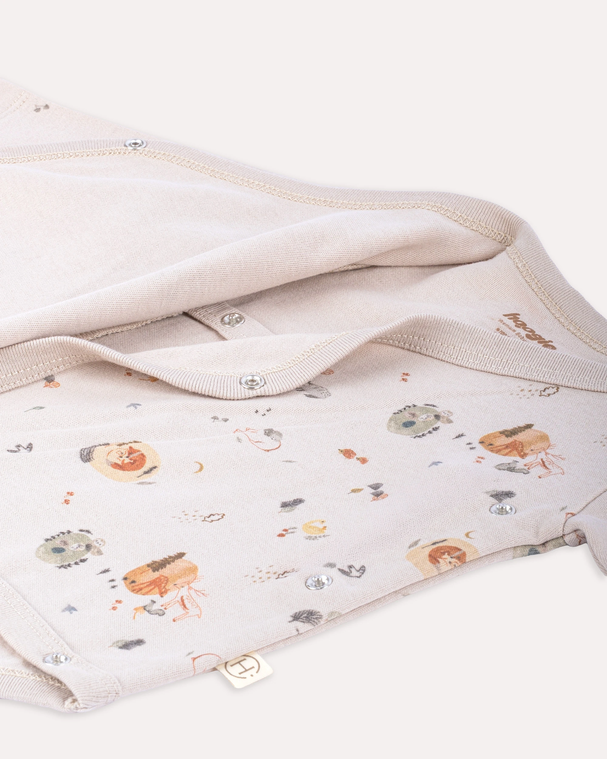 %100 Organik Pamuk GOTS Sertifikalı Kruvaze Orman Desenli Bebek & Yenidoğan Body - Taş Rengi