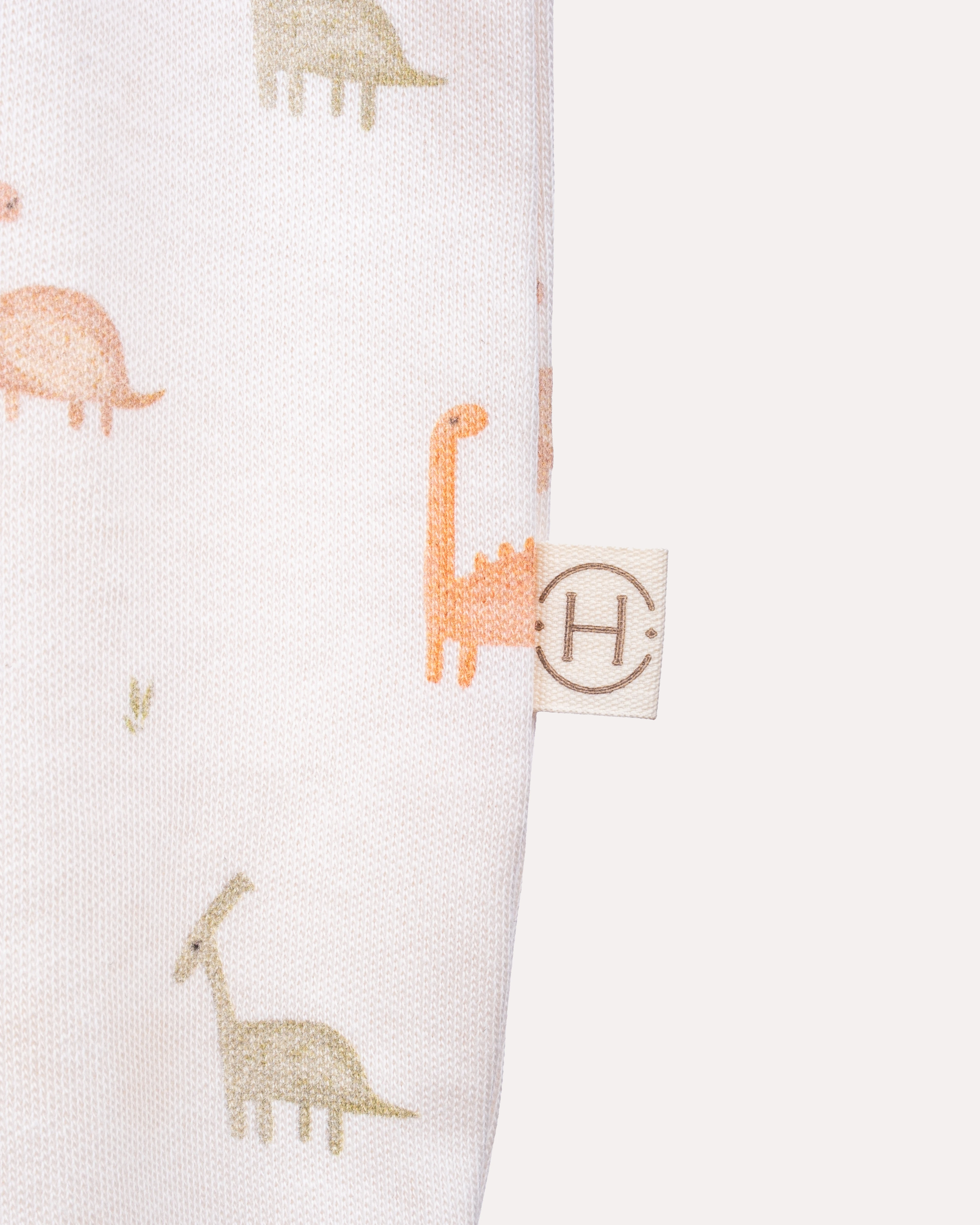 %100 Organik Pamuk GOTS Sertifikalı Fermuarlı Dinosaur Bebek Tulum - Ekru/Dinozor Desenli