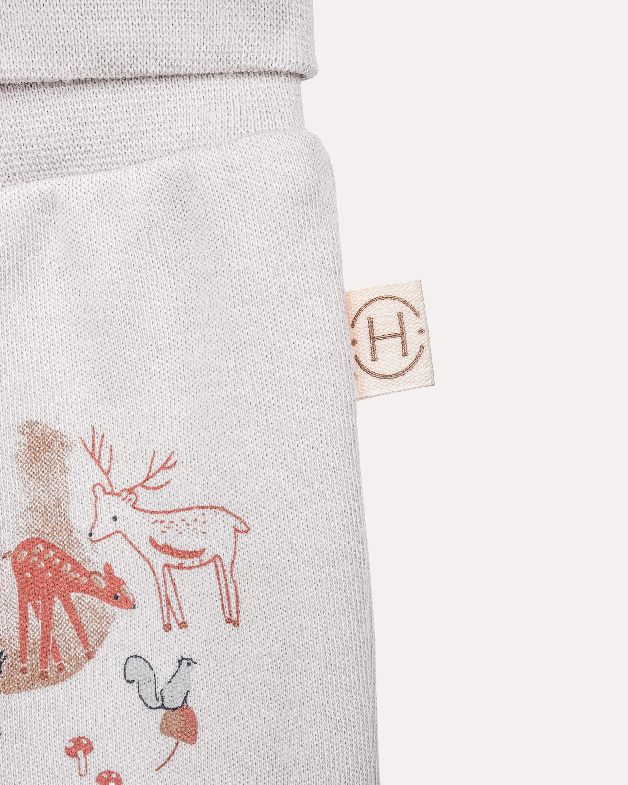 %100 Organik Pamuk GOTS Sertifikalı Patikli Orman Desenli Bebek & Yenidoğan Pantolon - Taş Rengi