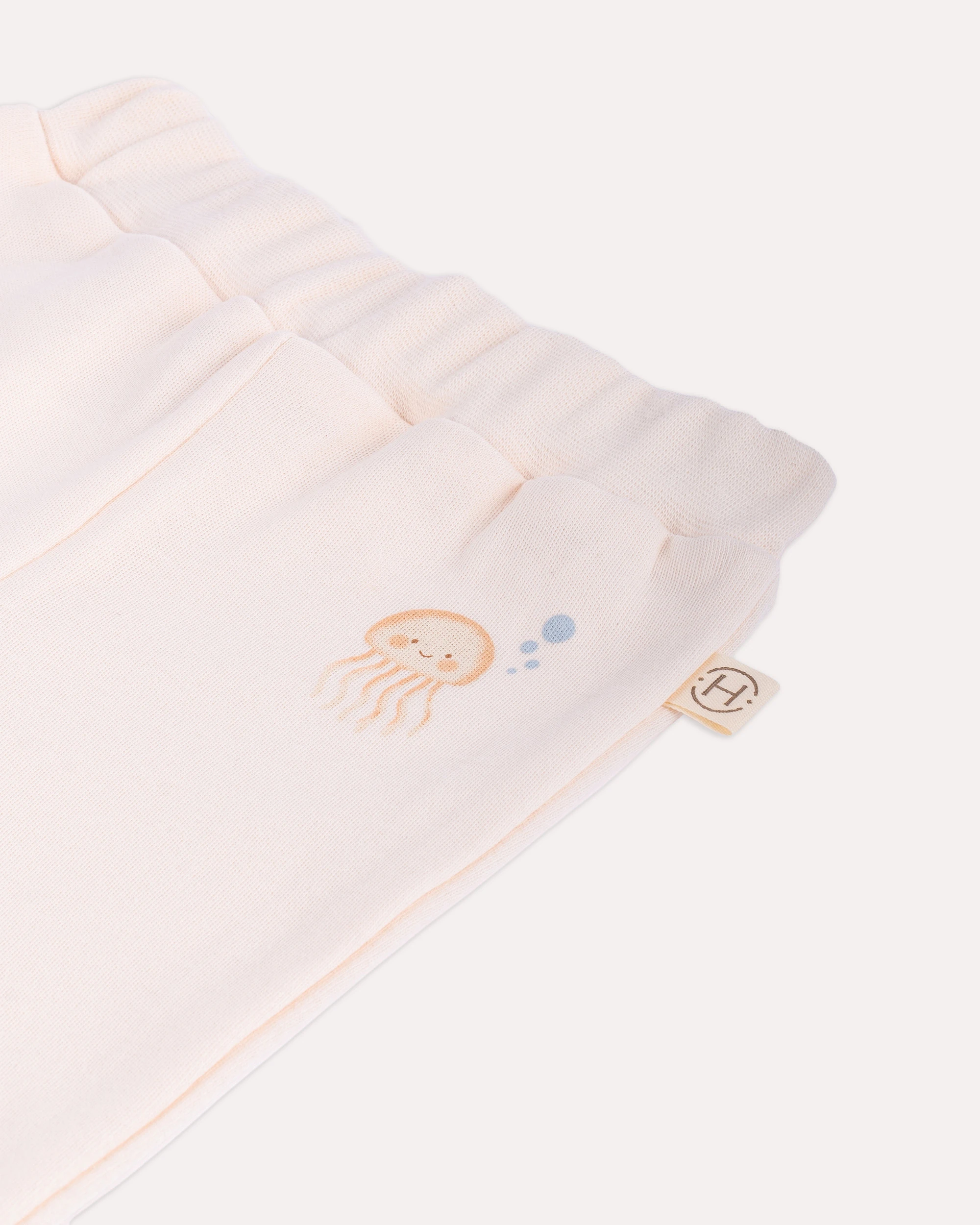 %100 Organik Pamuk GOTS Sertifikalı Octopus Desenli Bebek Pantolon - Ekru