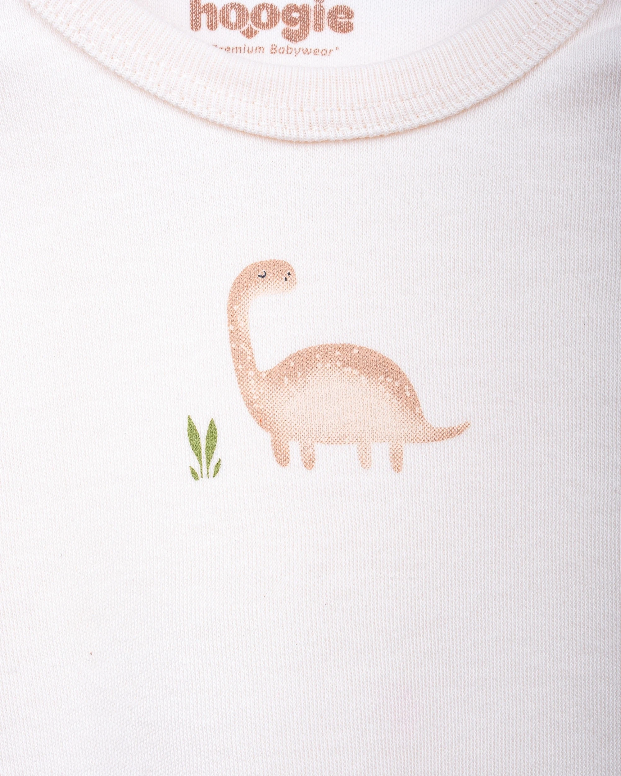 2li Alt -Üst Dinozor Desenli Takım - Ekru