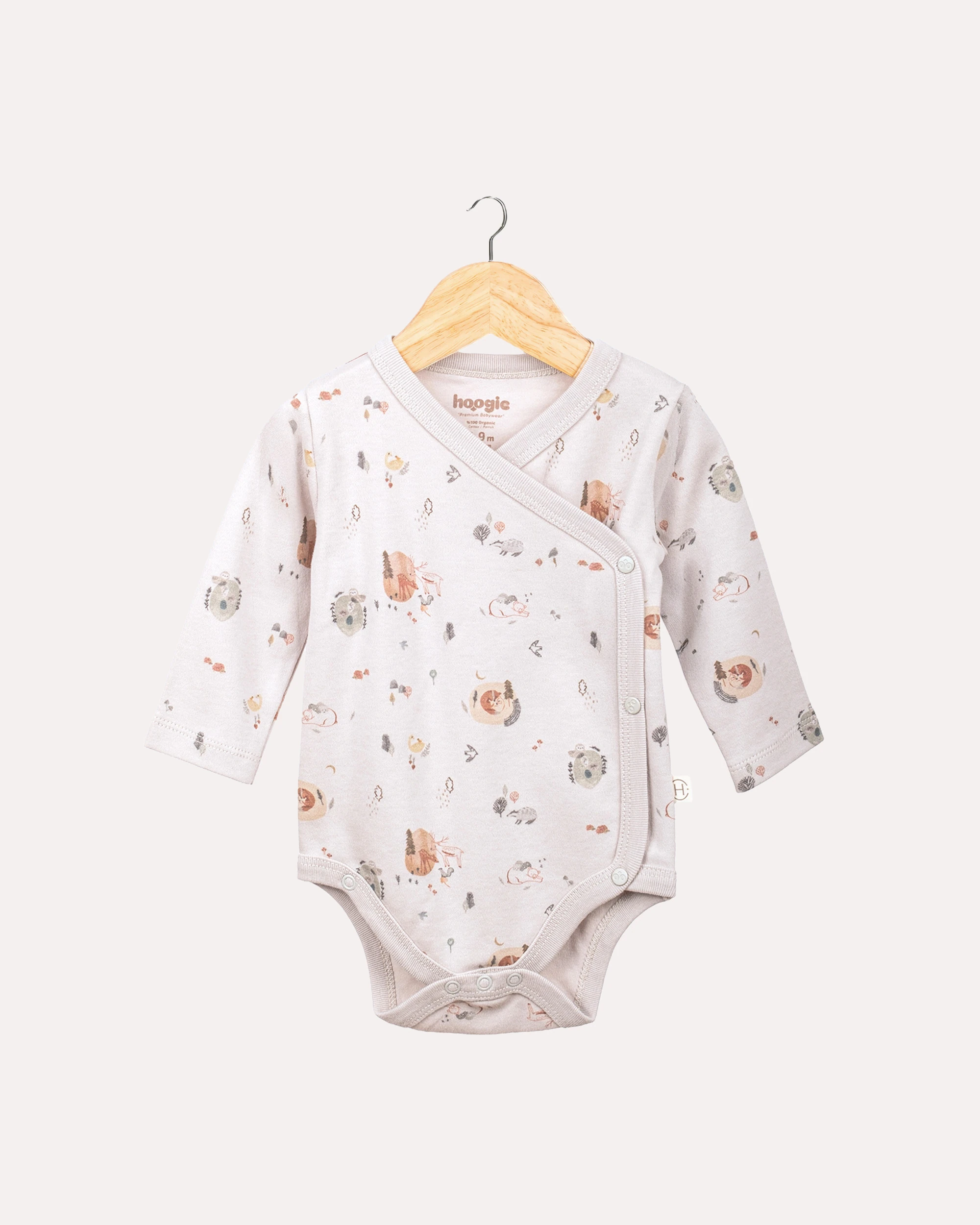 2’li Kruvaze Orman Desenli Bebek Body/Zıbın Seti - Taş Rengi