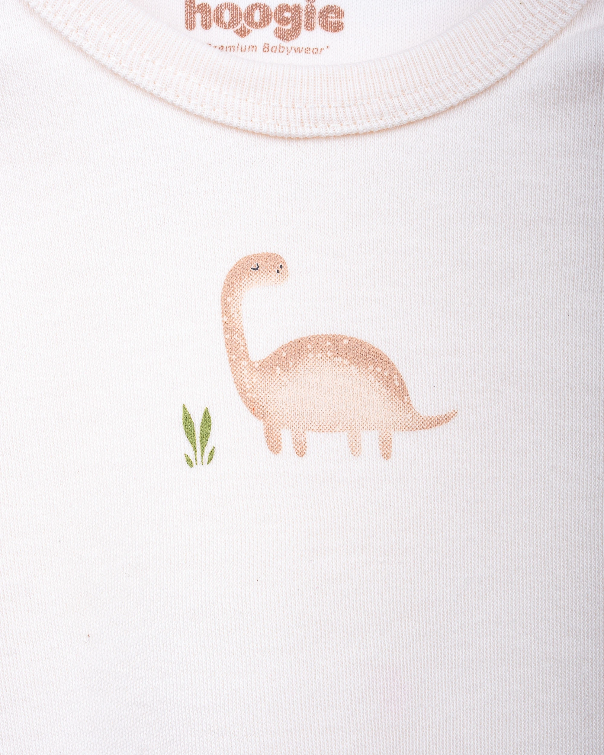 2’li Uzun Kollu Dinozor Desenli Bebek Body/Zıbın - Ekru & Pudra