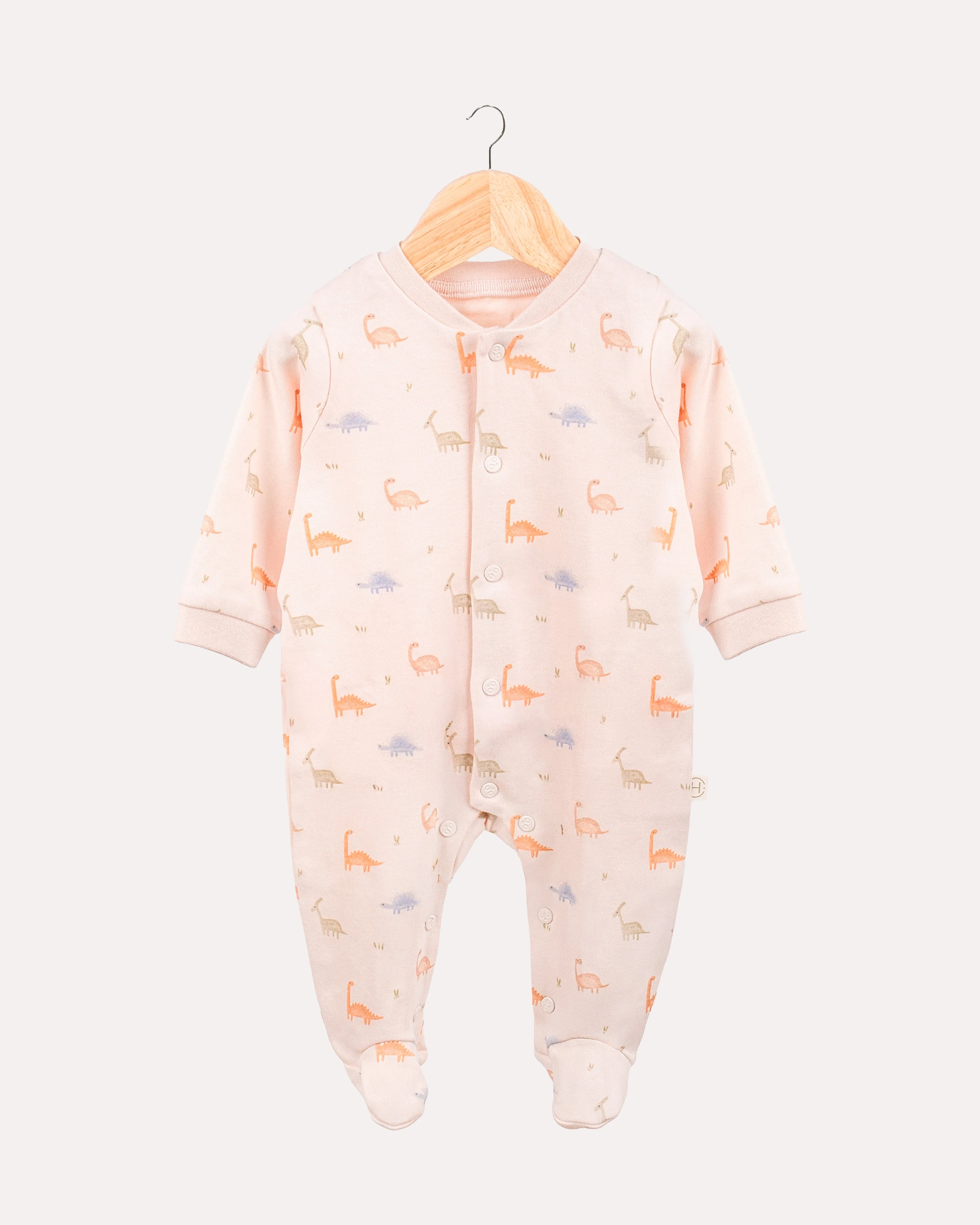 %100 Organik Pamuk GOTS Sertifikalı 4’lü Keseli Dinozor Yenidoğan Hastane Çıkışı Set - Pudra