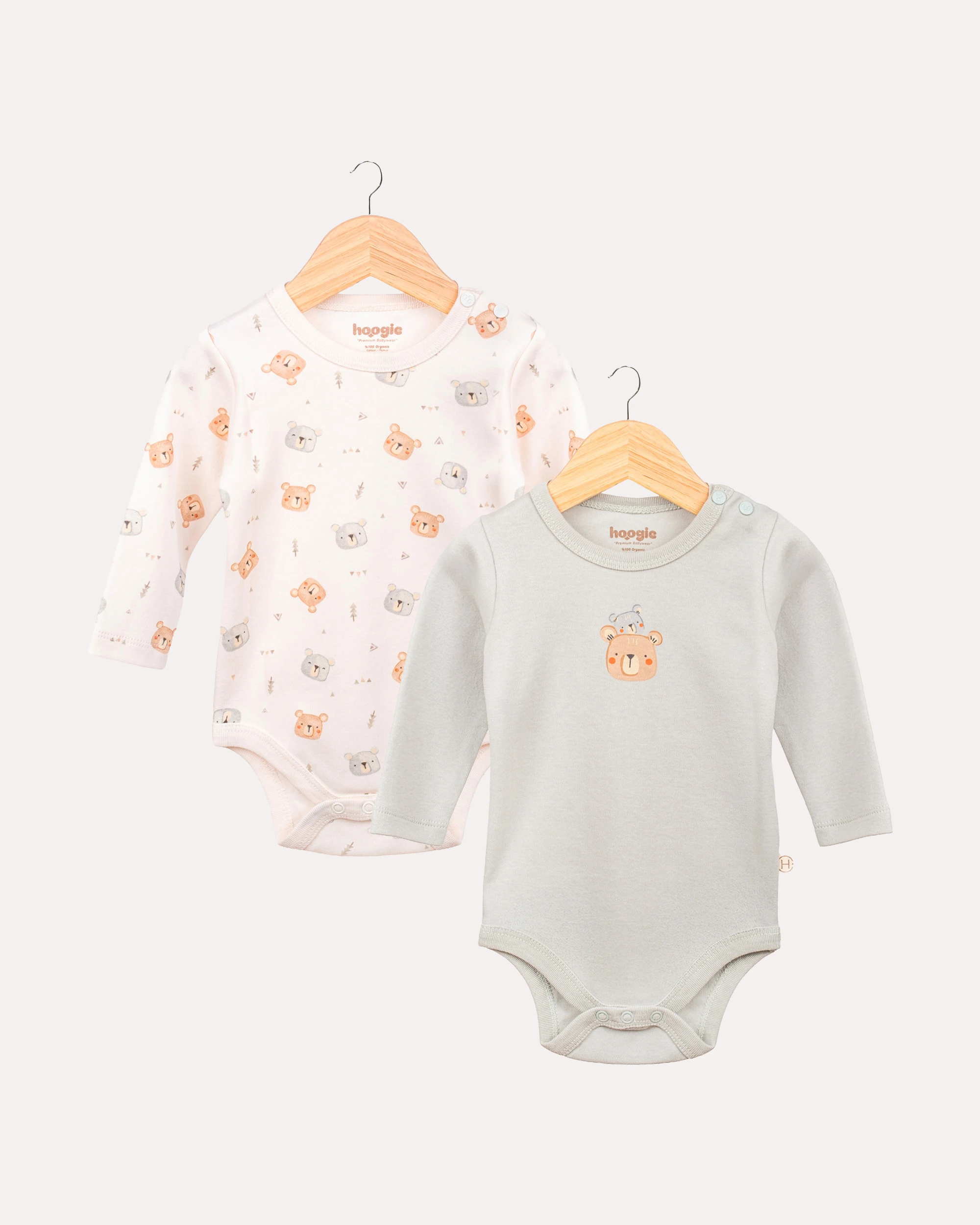 2’li Uzun Kollu Teddy Desenli Bebek Body/Zıbın - Ekru & Mint image