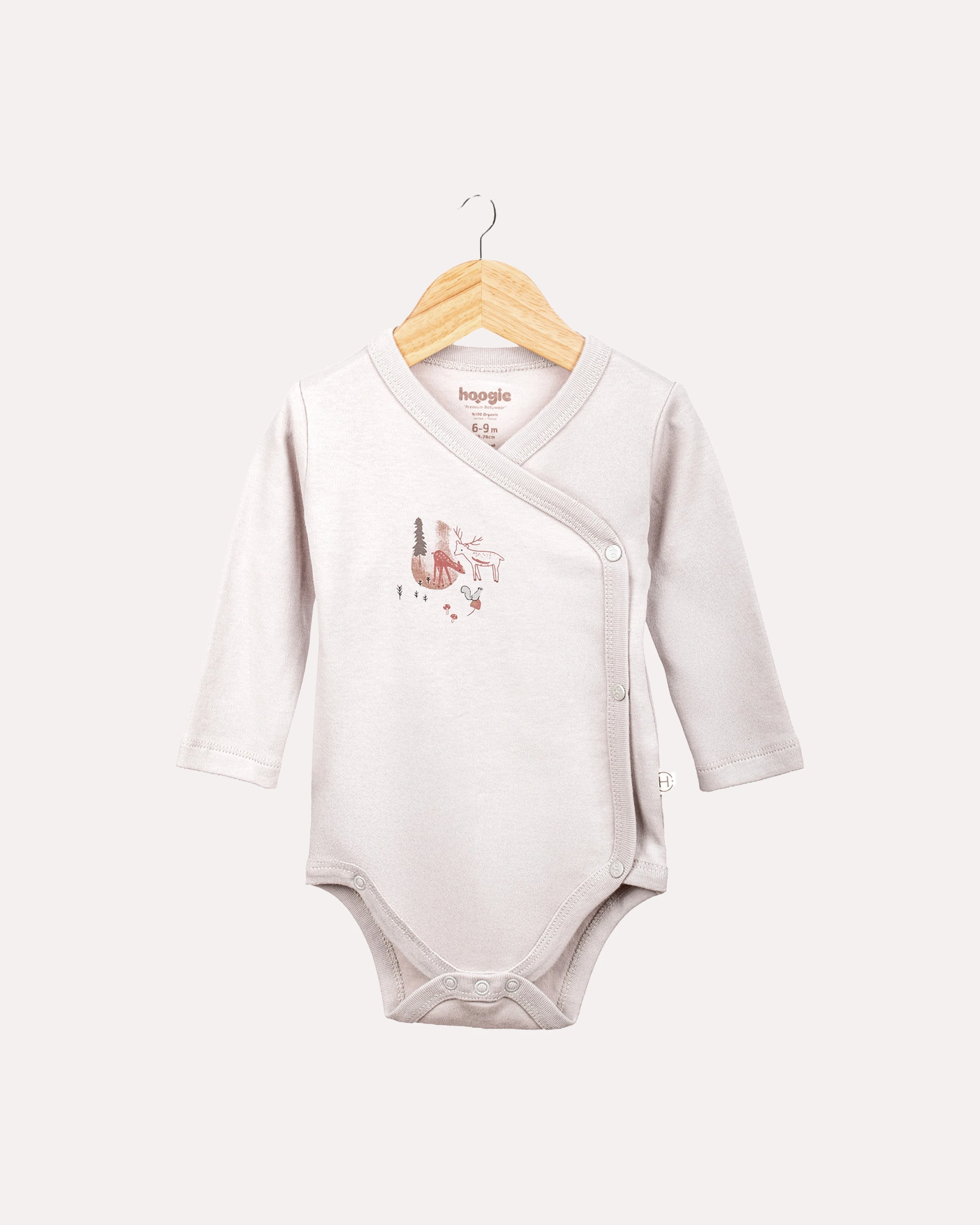 2’li Kruvaze Orman Desenli Bebek Body/Zıbın Seti - Taş Rengi