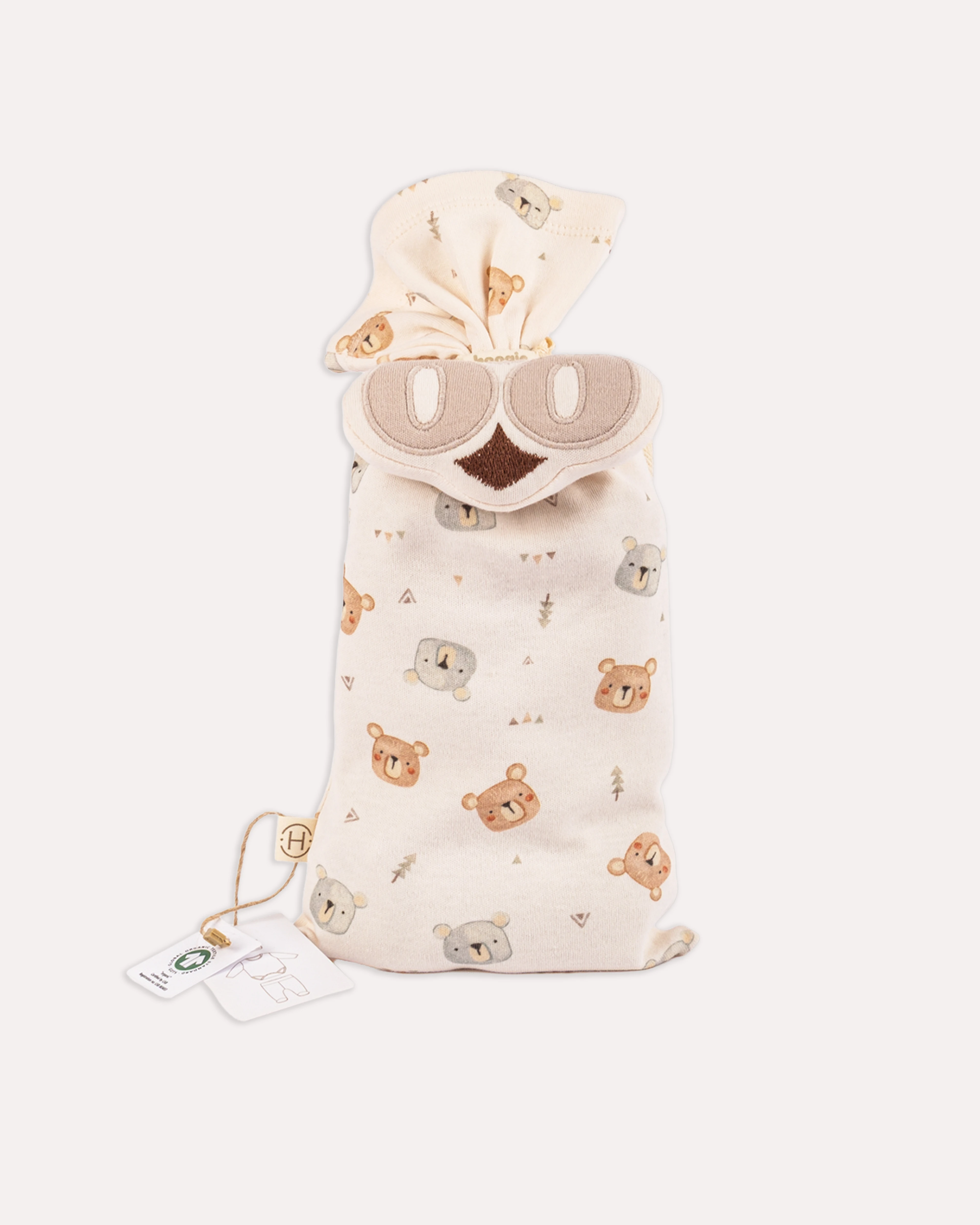 %100 Organik Pamuk GOTS Sertifikalı 3’lü Keseli Ayıcık Yenidoğan Hastane Çıkışı Set - Ekru / Mint