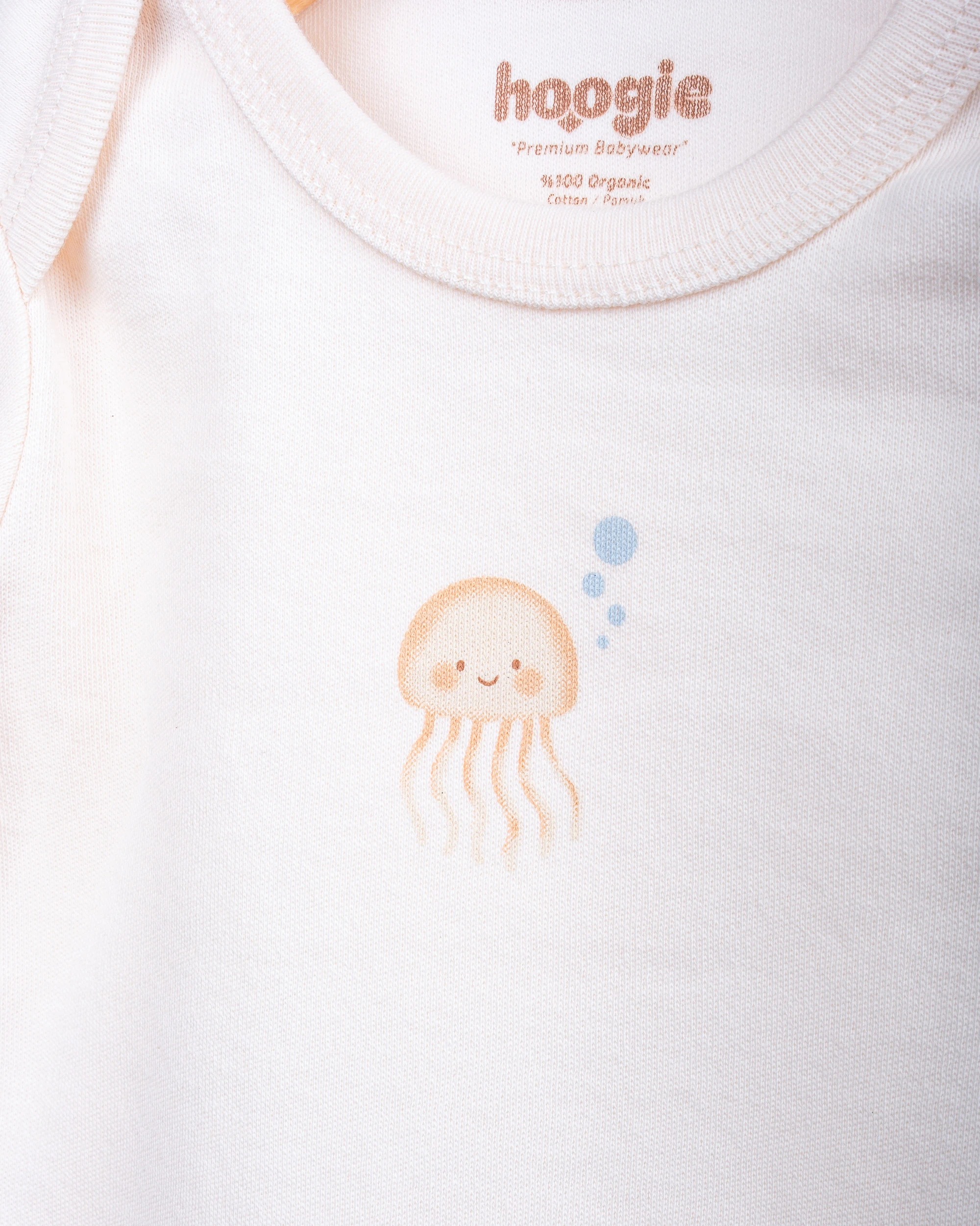 2’li Kısa Kollu Octopus Desenli Bebek Body/Zıbın Seti - Ekru