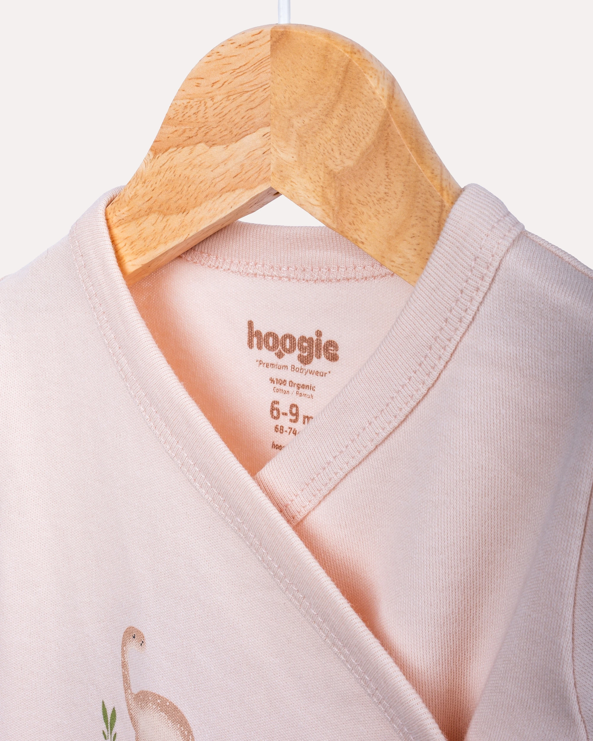 2’li Kruvaze Dinozor Desenli Bebek Body/Zıbın Seti - Ekru & Pudra