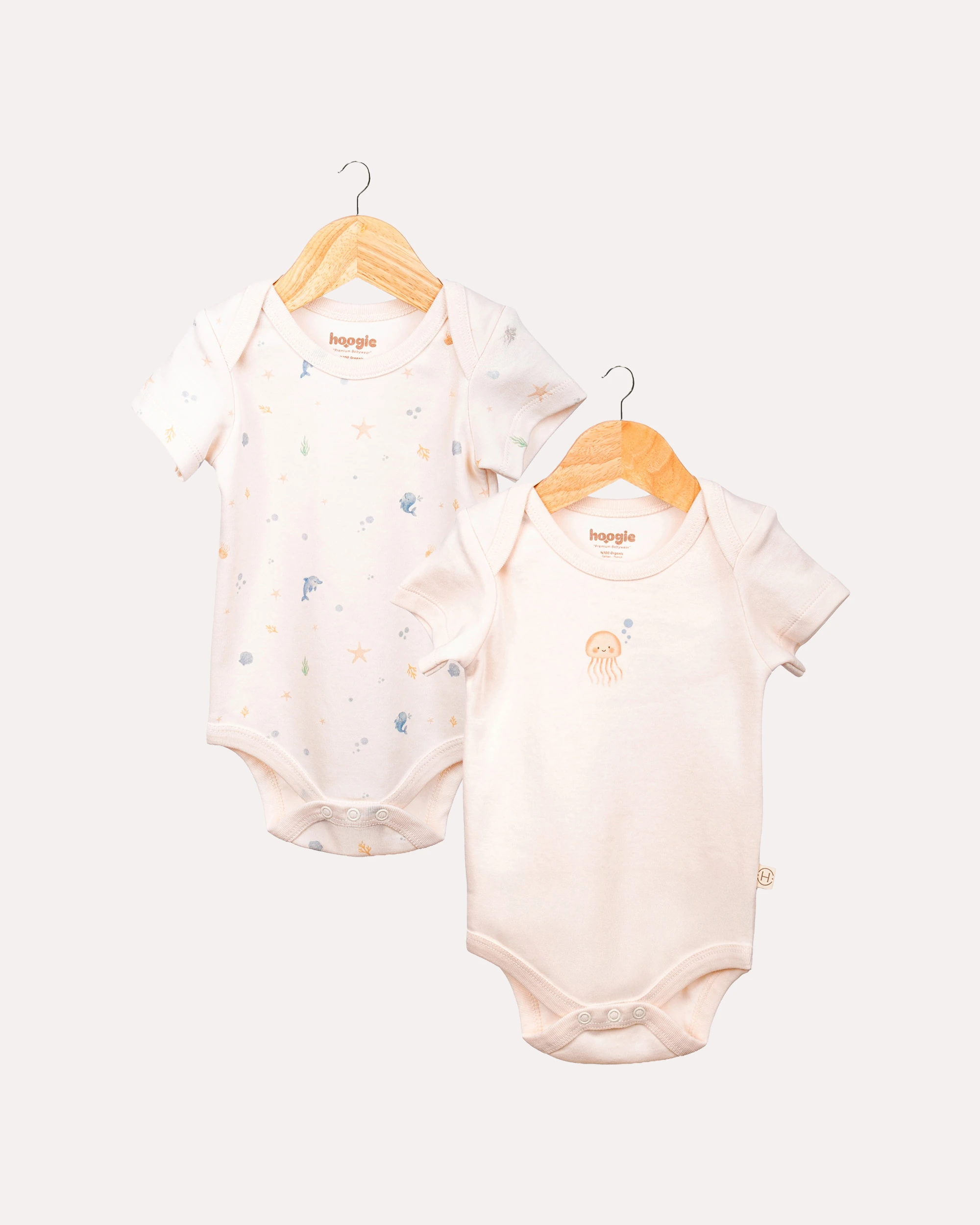 2’li Kısa Kollu Octopus Desenli Bebek Body/Zıbın Seti - Ekru image