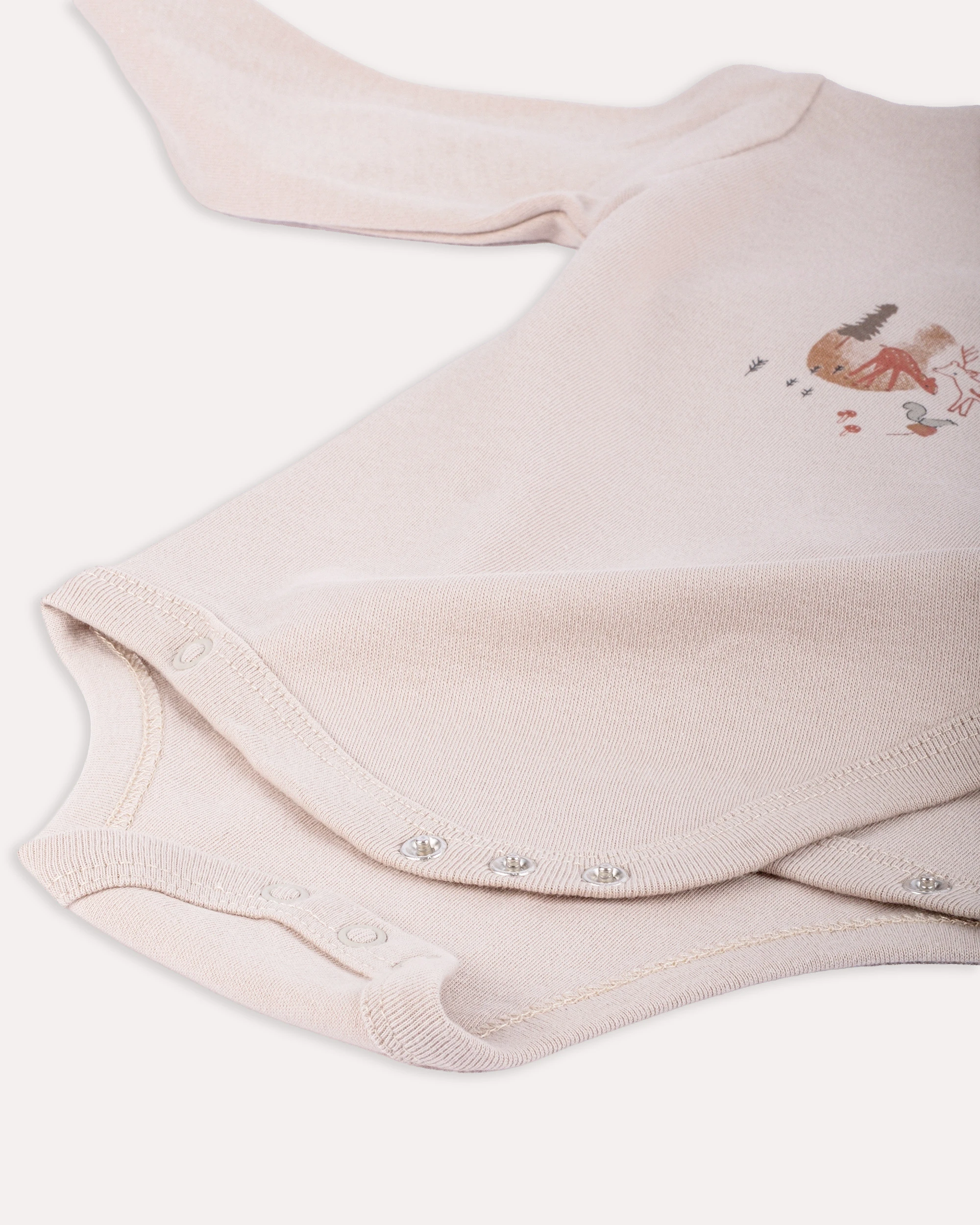 %100 Organik Pamuk GOTS Sertifikalı Kruvaze Orman Desenli Bebek Body/Zıbın - Taş Rengi